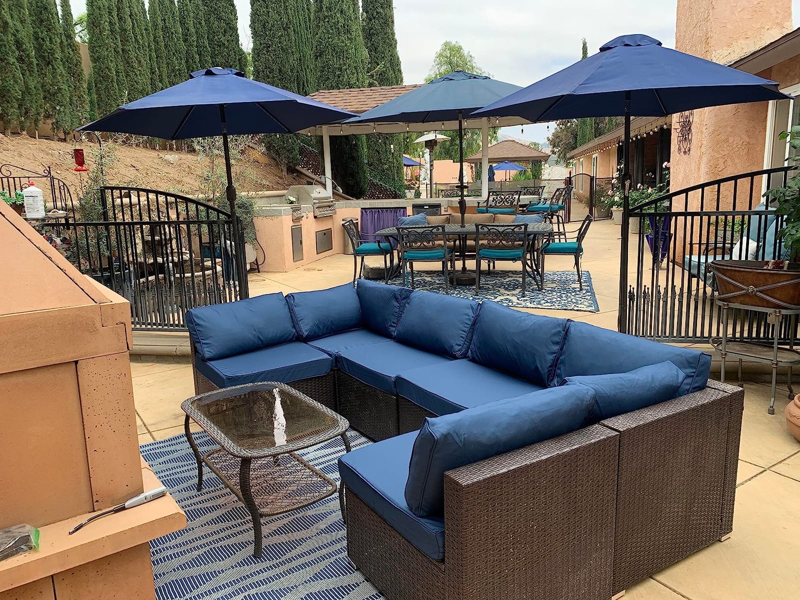 Valita Outdoor Furniture Replacement Cushions, Fits 6-seat Sectional Rattan Conversation Set, 14 Piece Patio Water-Resistant Replacement Sofa Cushions, Liner&Cover (Navy Blue) customer photo 1