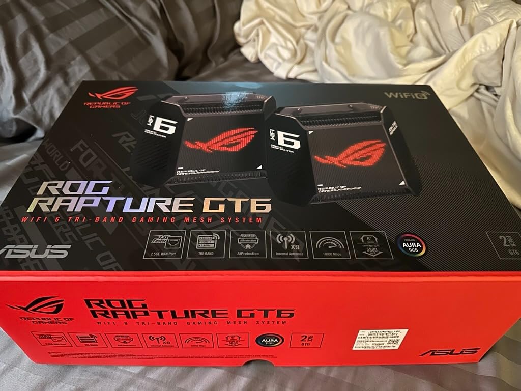 ASUS ROG Rapture GT6 (2PK) AX10000 Tri-Band WiFi 6 Gaming Mesh System, Covers up to 5,800 sq ft, 2.5 Gbps Port, Triple-Level Game Acceleration, UNII 4, Free Lifetime Internet Security, Black customer photo 1