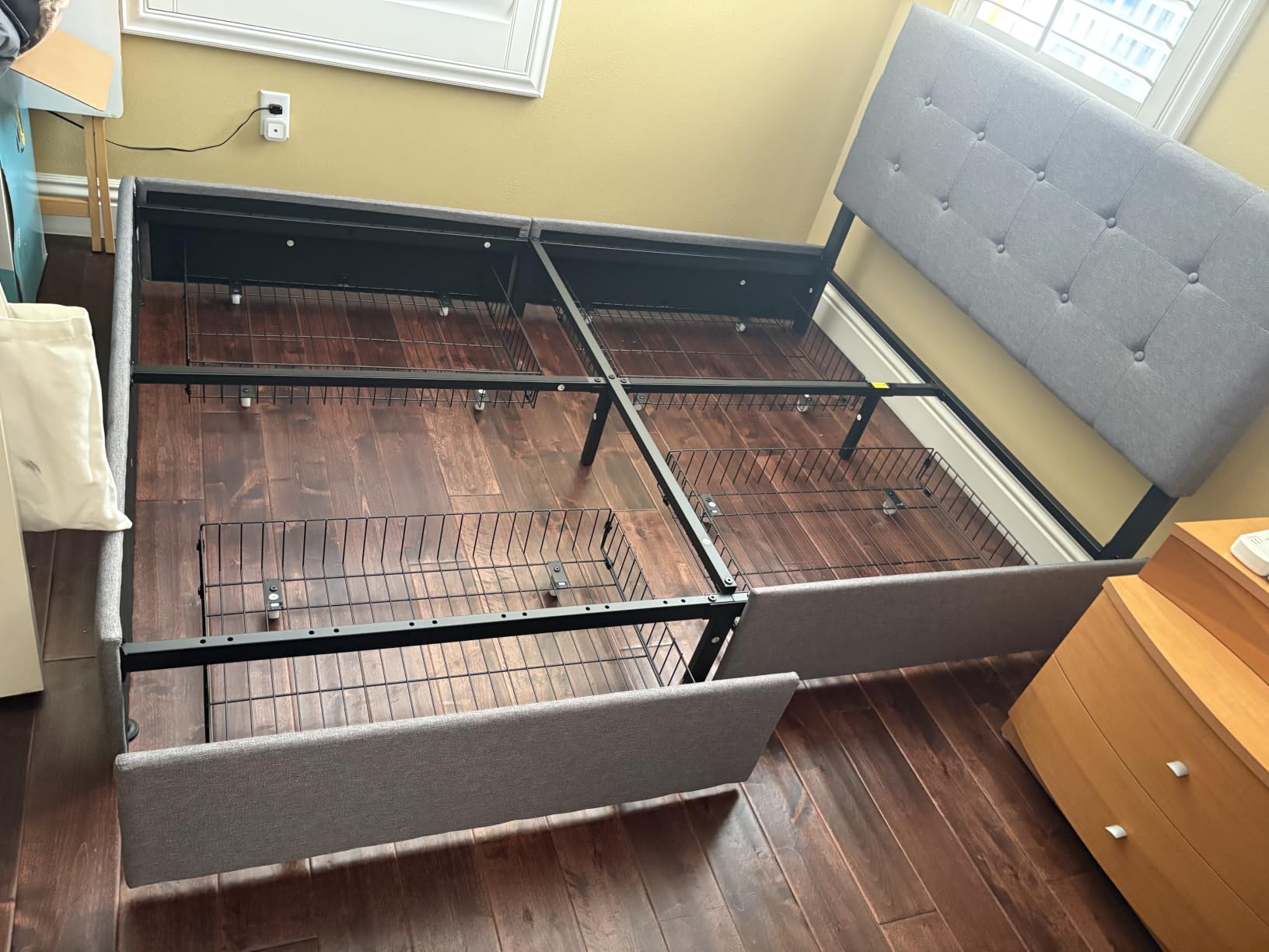 Allewie Queen Size Storage Bed Frame with 4 Underbed Drawers, Upholstered Platform Bed with Adjustable Headboard, Diamond Button Tufted, Easy Assembly, Noise-Free, No Box Spring Needed, Light Grey customer photo 1