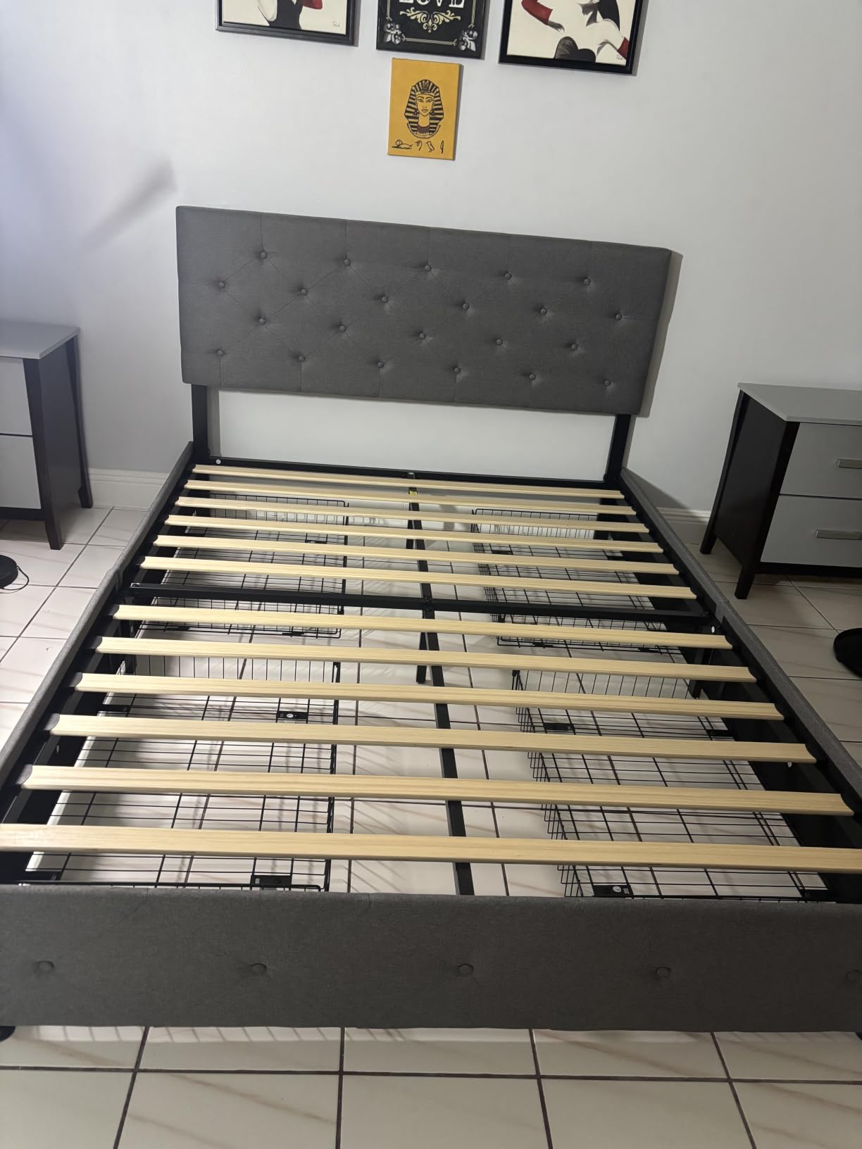 Allewie Queen Size Storage Bed Frame with 4 Underbed Drawers, Upholstered Platform Bed with Adjustable Headboard, Diamond Button Tufted, Easy Assembly, Noise-Free, No Box Spring Needed, Light Grey customer photo 2