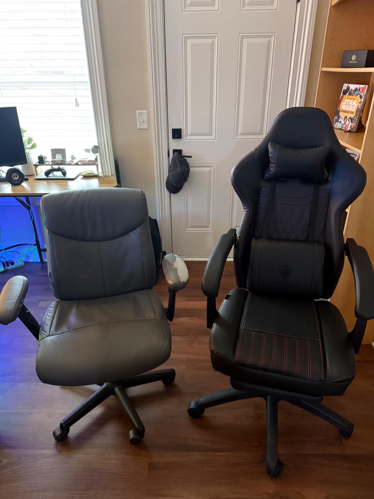 Dowinx Gaming Chair Breathable PU Leather Gamer Chair with Footrest Massage Lumbar Support, Big and Tall Ergonomic Reclining Computer Chair with Pocket Spring Cushion for Adults Teens (Brown) customer photo 1