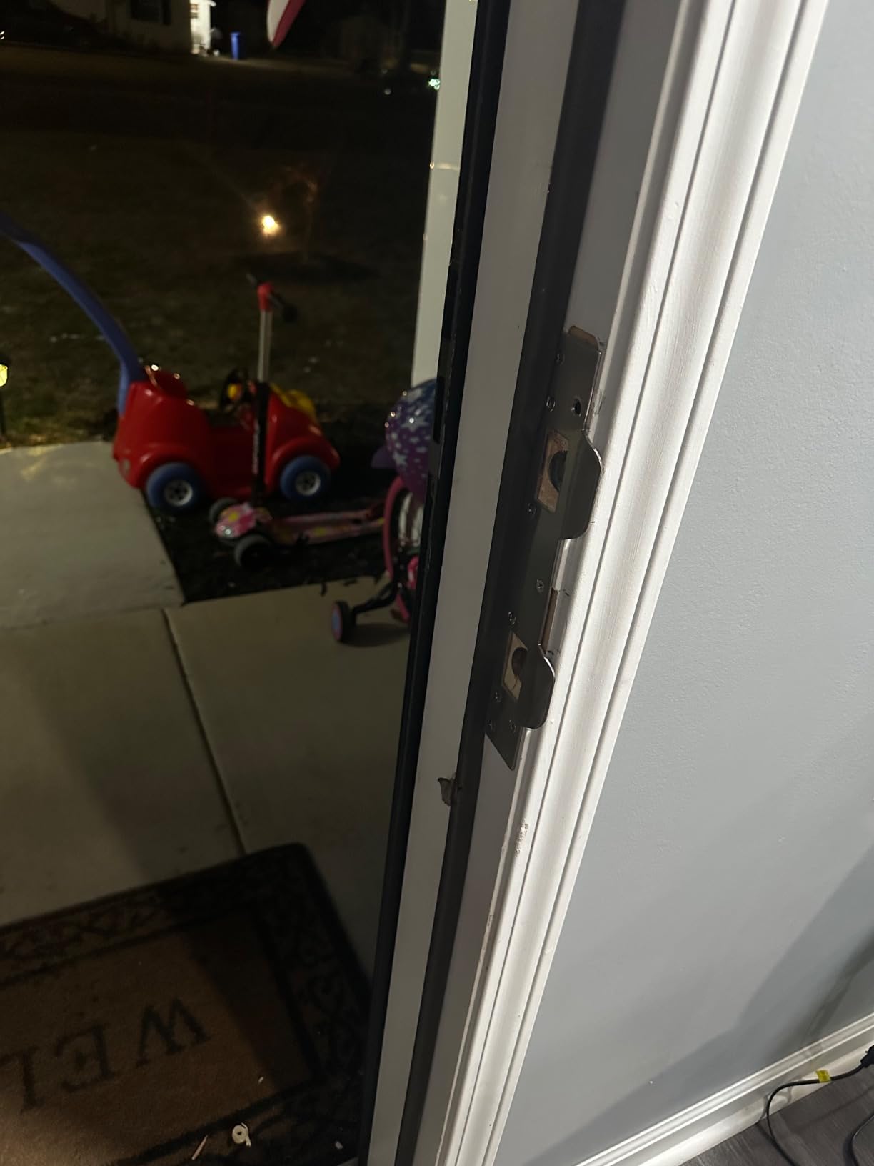 Door Strike Plate Reinforcement Plate - Front Door Security Devices Metal Striker Plates Door Latch Plate with 5-1/2 inch to 6 inch Hole for Exterior Interior Door Deadbolt Fix Door Frame Door Jamb customer photo 1