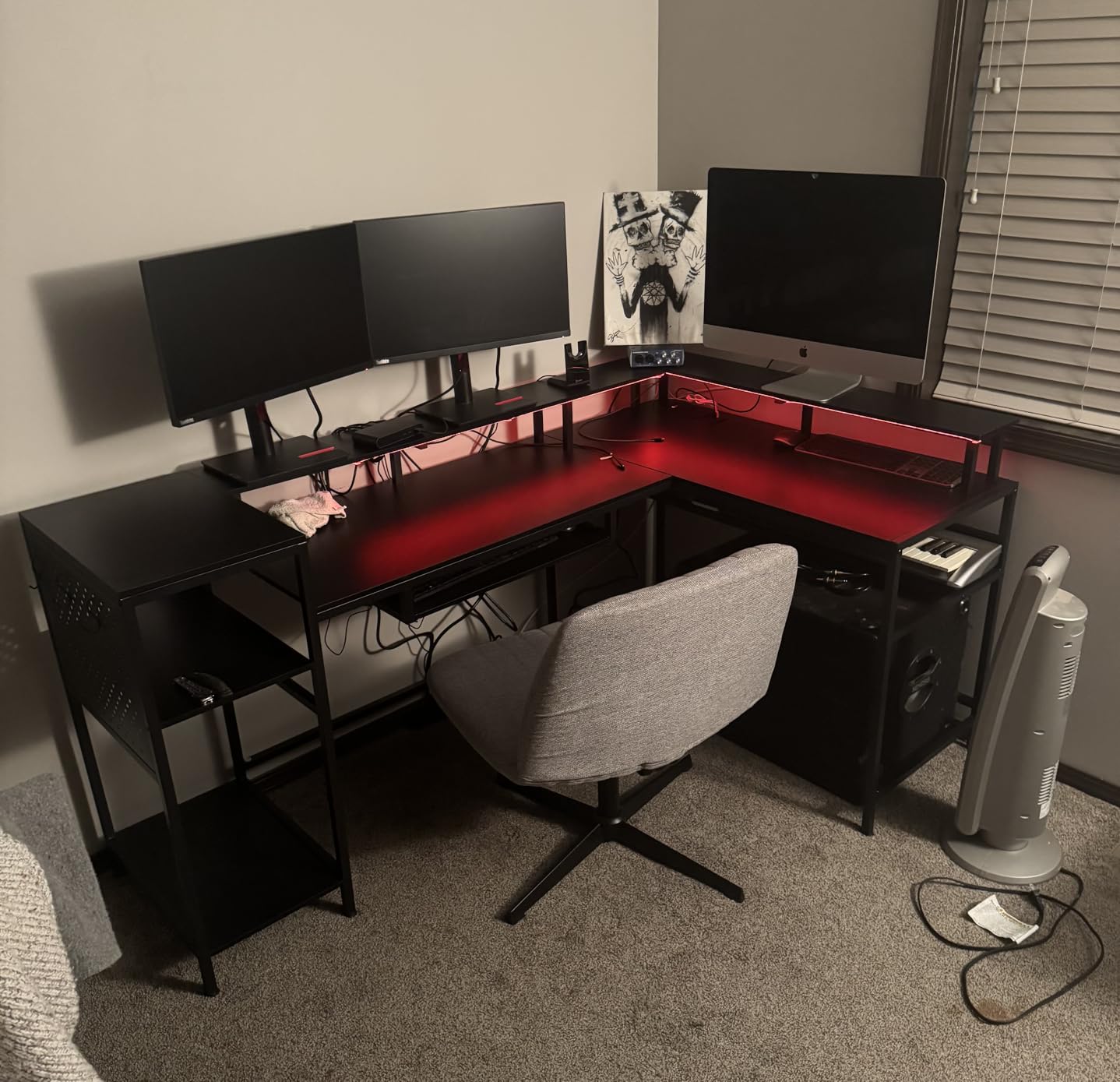 SEDETA L Shaped Gaming Desk, Reversible Computer Desk, Gaming Desk with Power Outlets & LED Strip, Monitor Shelf, Keyboard Tray, Pegboard and Storage Shelves for Home Office, Black customer photo 2