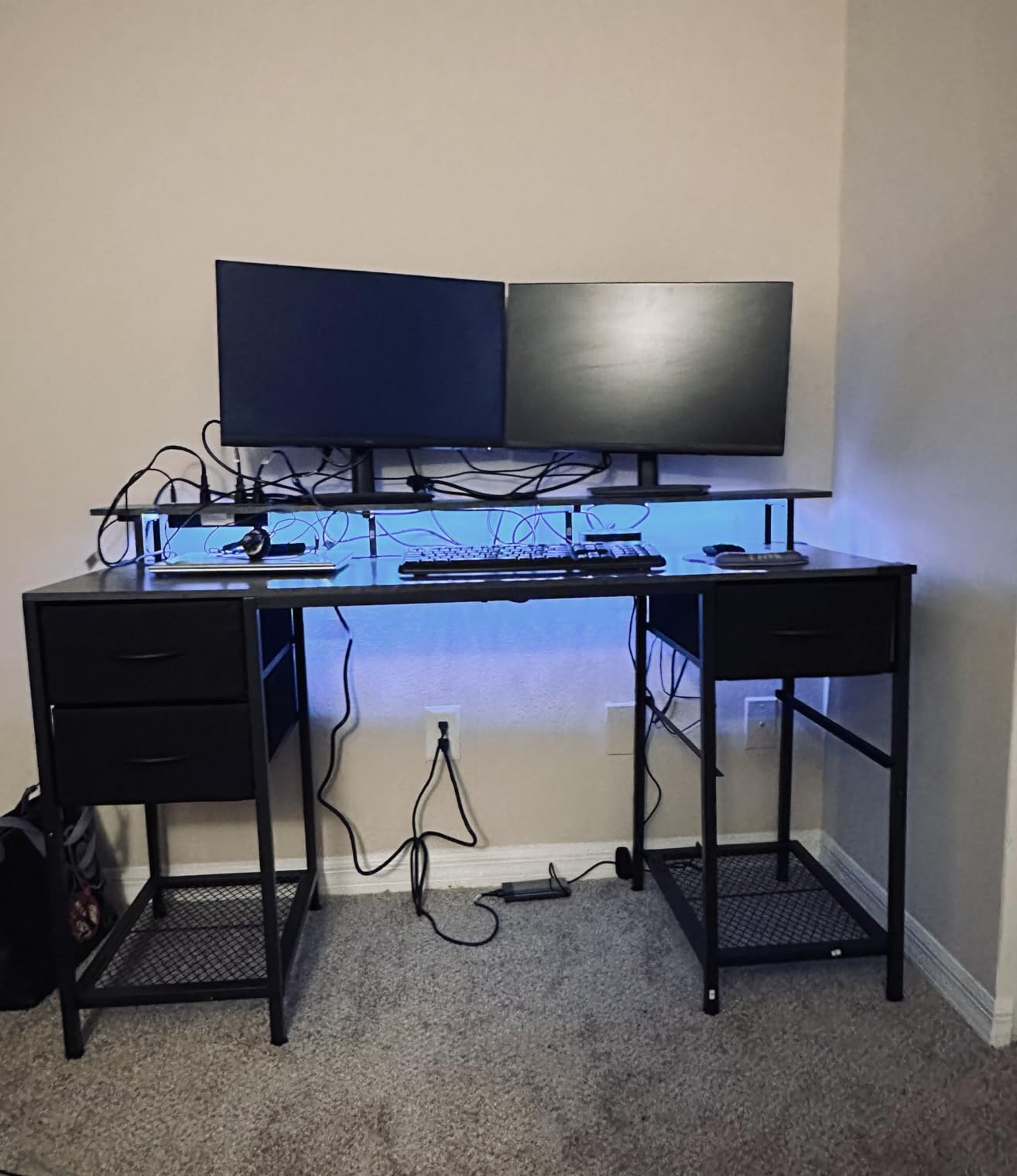 Huuger 47 inch Computer Desk with Power Outlets & 4 Drawers | Gaming Desk with LED Lights, Home Office Desk with Large Storage Space for Bedroom, Work from Home, Black customer photo 2