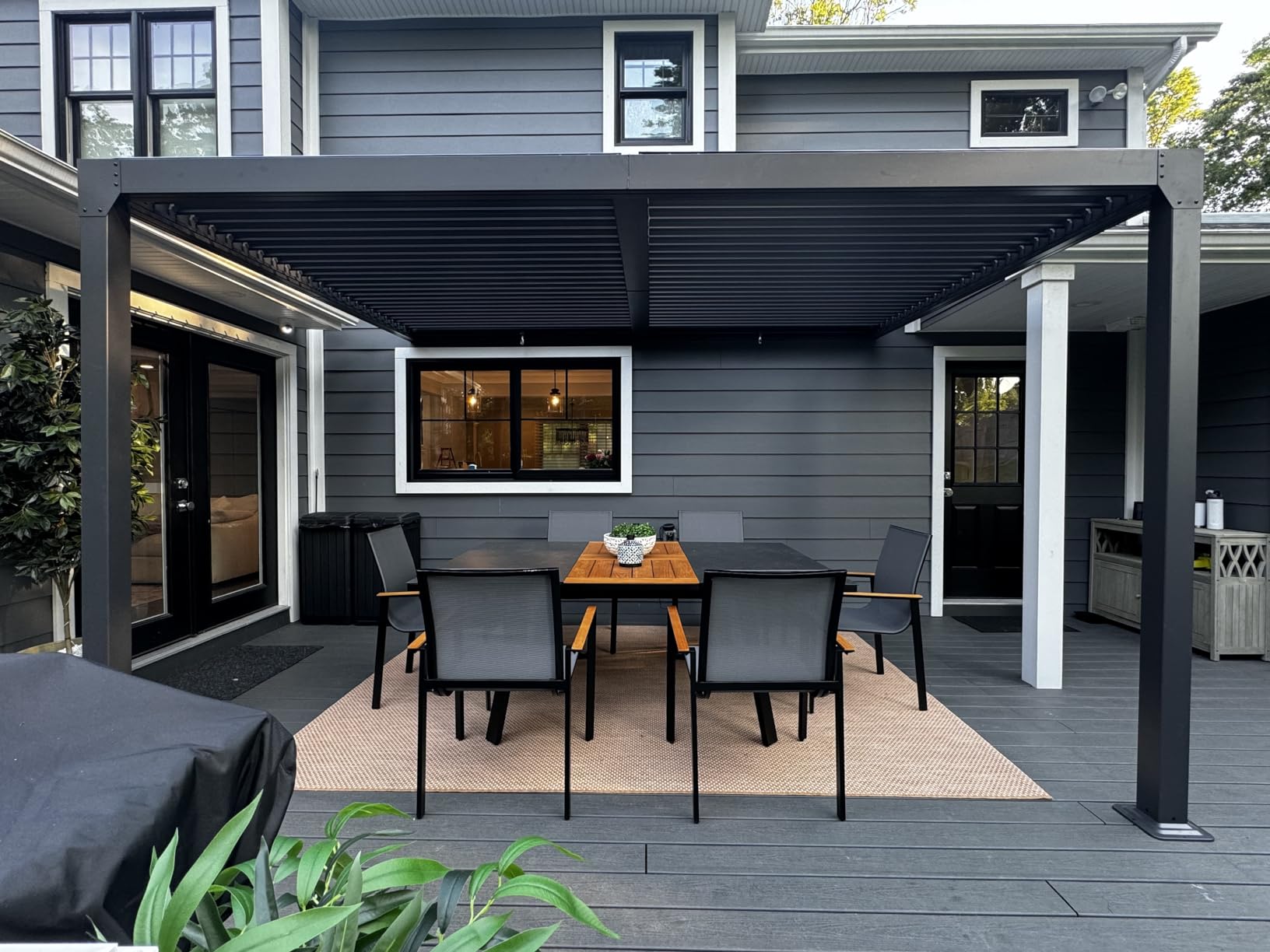 BPS 13 x 10 ft. Outdoor Aluminum Wall Mounted Louvered Pergola, Dark Gray customer photo 1