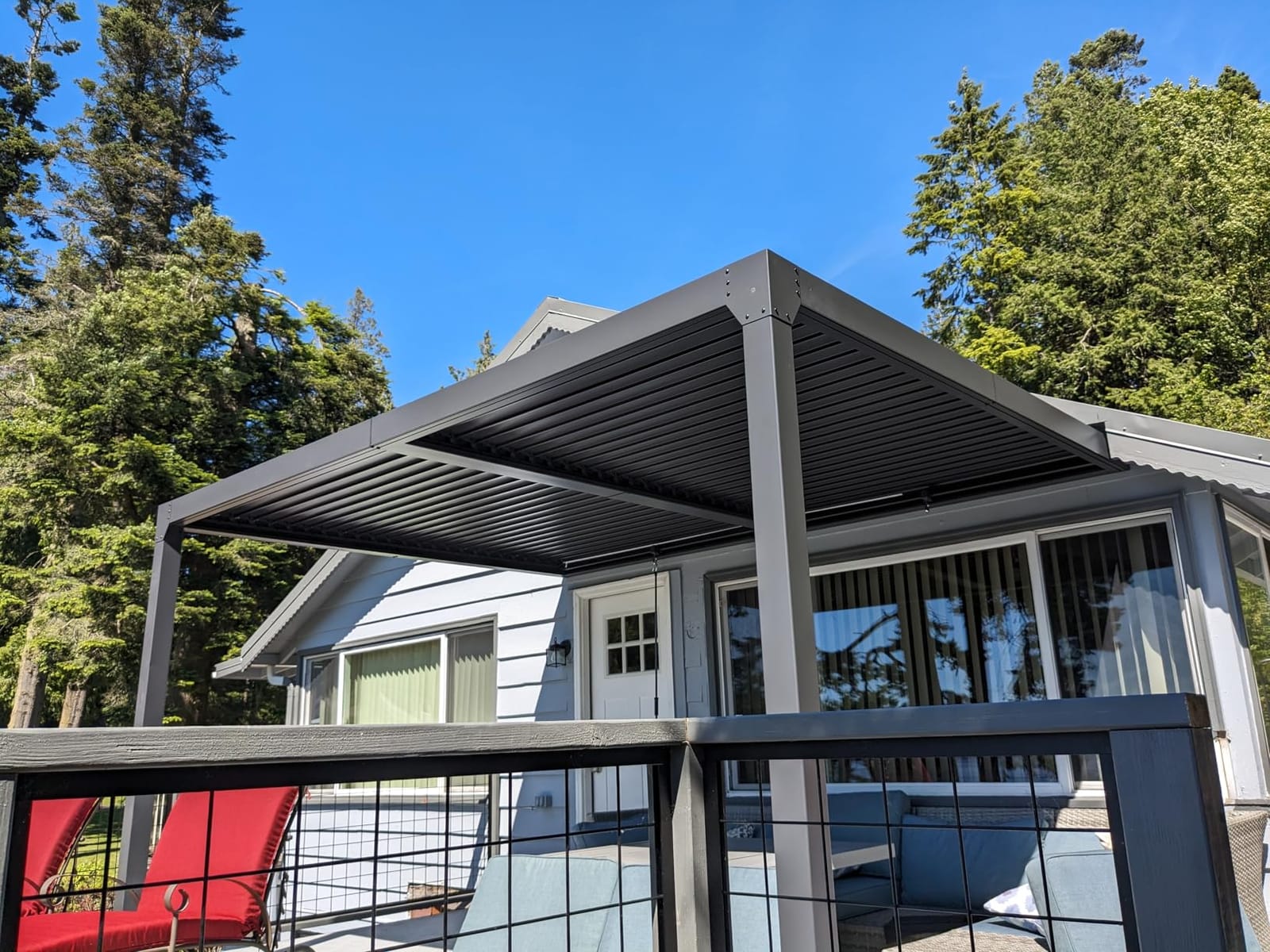 BPS 13 x 10 ft. Outdoor Aluminum Wall Mounted Louvered Pergola, Dark Gray customer photo 2