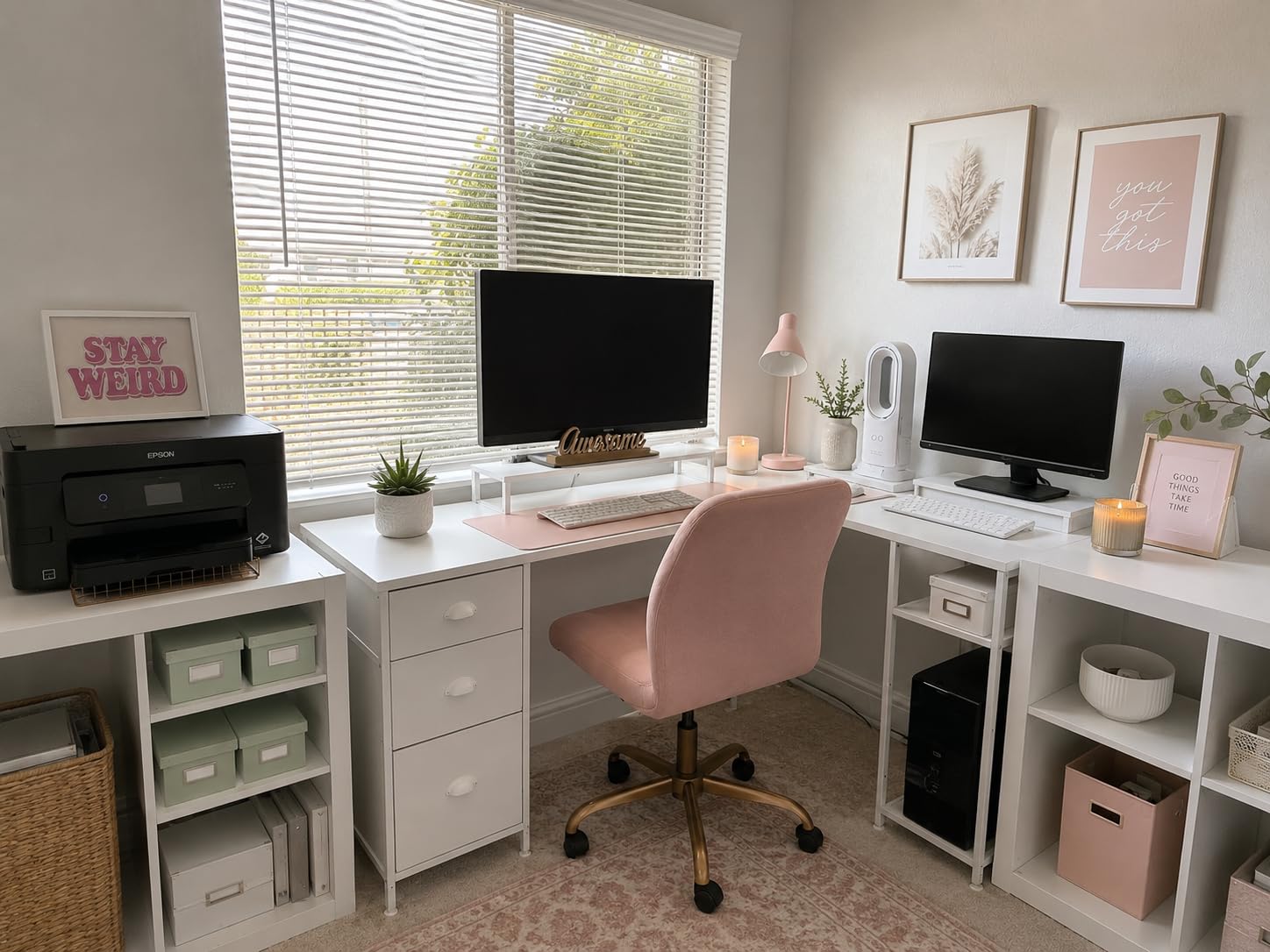 Furologee 66” L Shaped Desk with Power Outlet, Reversible Home Office Desk with File Drawer, 2 Monitor Stands, Storage Shelves, Corner Computer Table for Gaming, Writing, Rustic Brown customer photo 2