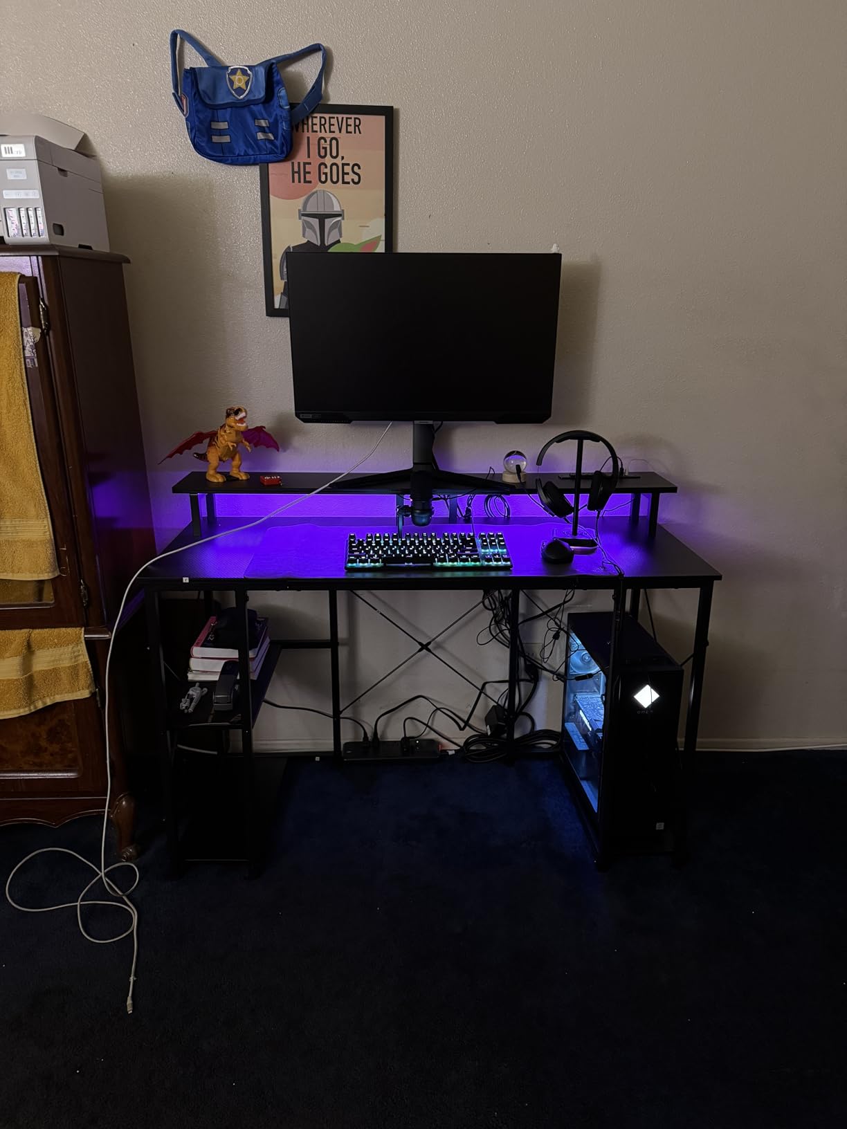 ODK 55 Inch Gaming Desk with LED Lights & Storage Shelves, Black customer photo 1