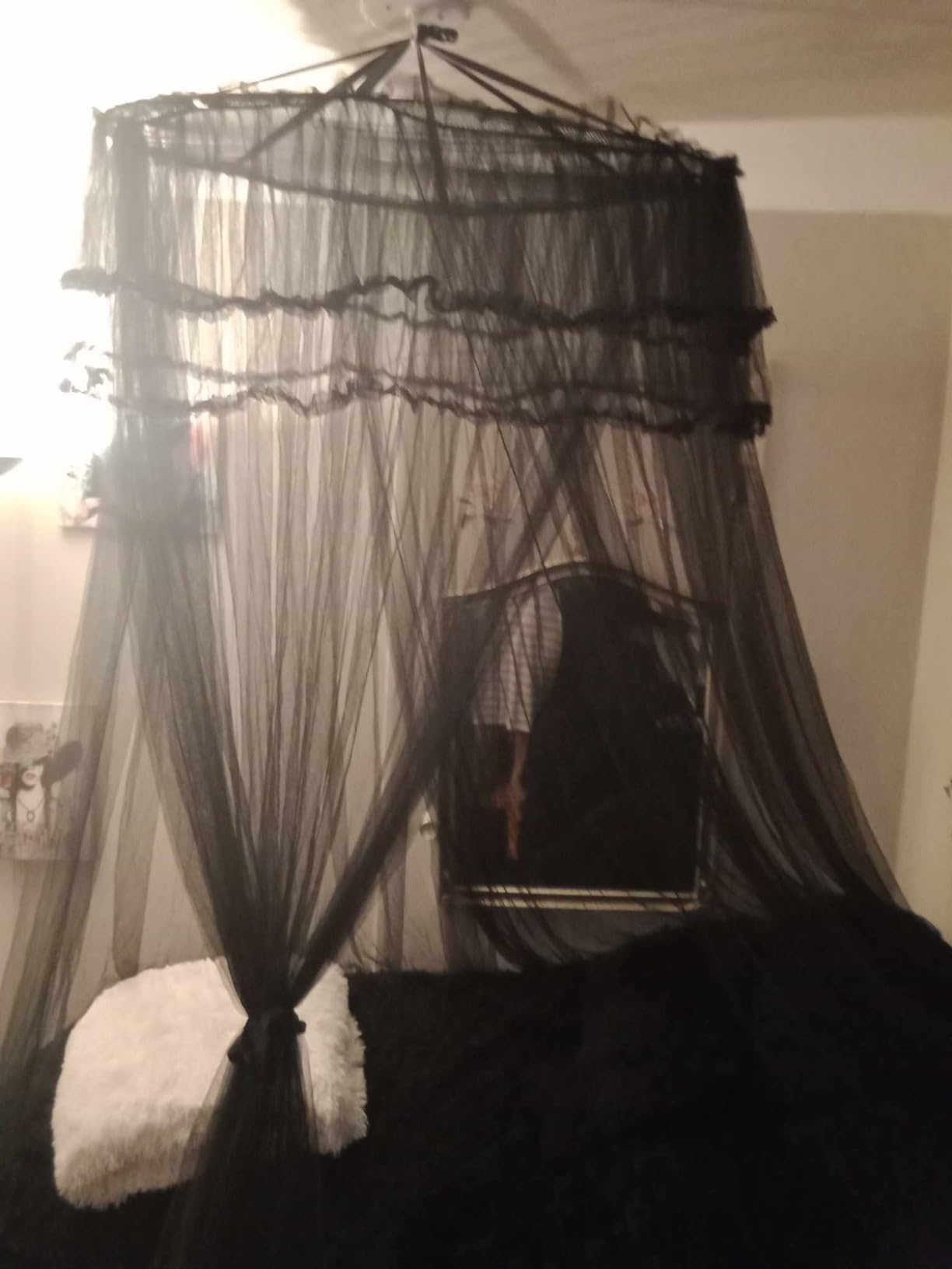 Kertnic Mosquito Net Bed Canopy for Girls, Princess Canopy Bed Curtain Fine Sheer Mesh Dome Bed Canopies, Girls & Adults Lace Tent for Twin Full Queen King Bed (Black) customer photo 1