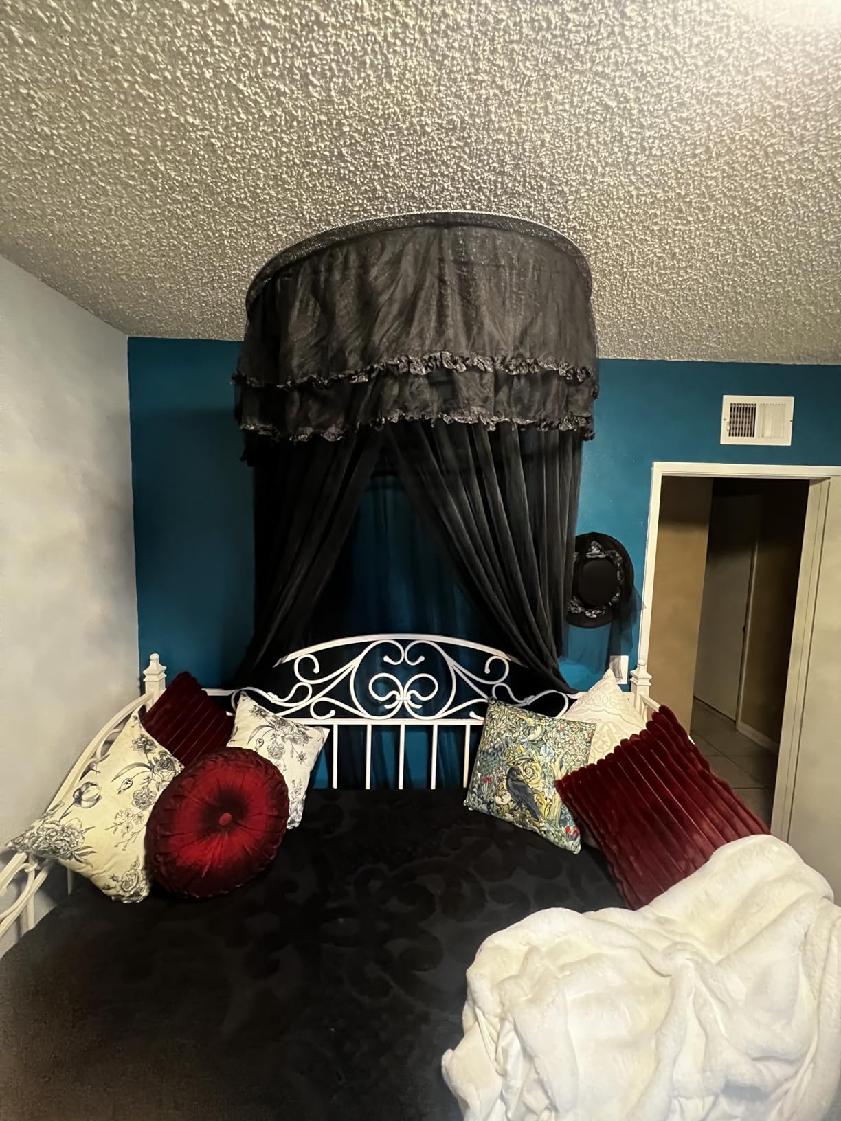 Kertnic Mosquito Net Bed Canopy for Girls, Princess Canopy Bed Curtain Fine Sheer Mesh Dome Bed Canopies, Girls & Adults Lace Tent for Twin Full Queen King Bed (Black) customer photo 2
