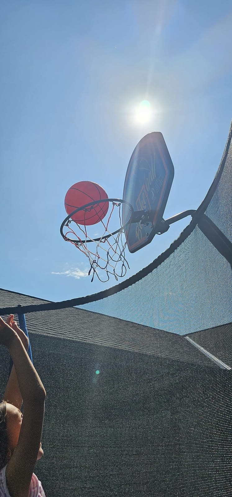 Jumpfly Trampoline Basketball Hoop Attachment, Basketball Hoop for Trampoline Easy to Install, Universal Trampoline Accessories Fits Straight Pole & Curved Pole with Mini Balls & Pump customer photo 2