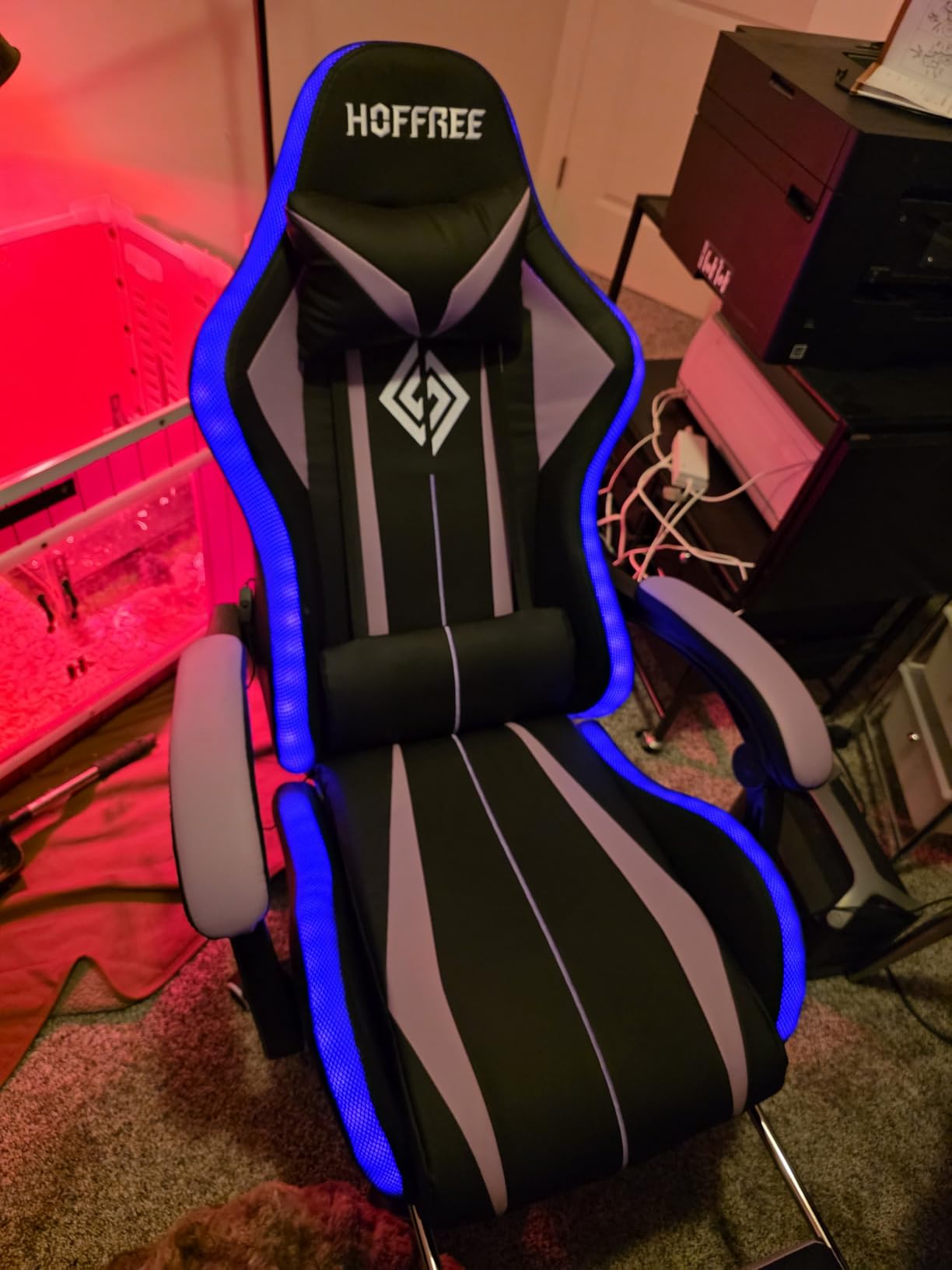 RGB Gaming Chair with Bluetooth Speakers and LED Lights Computer Chair-Blue customer photo 1