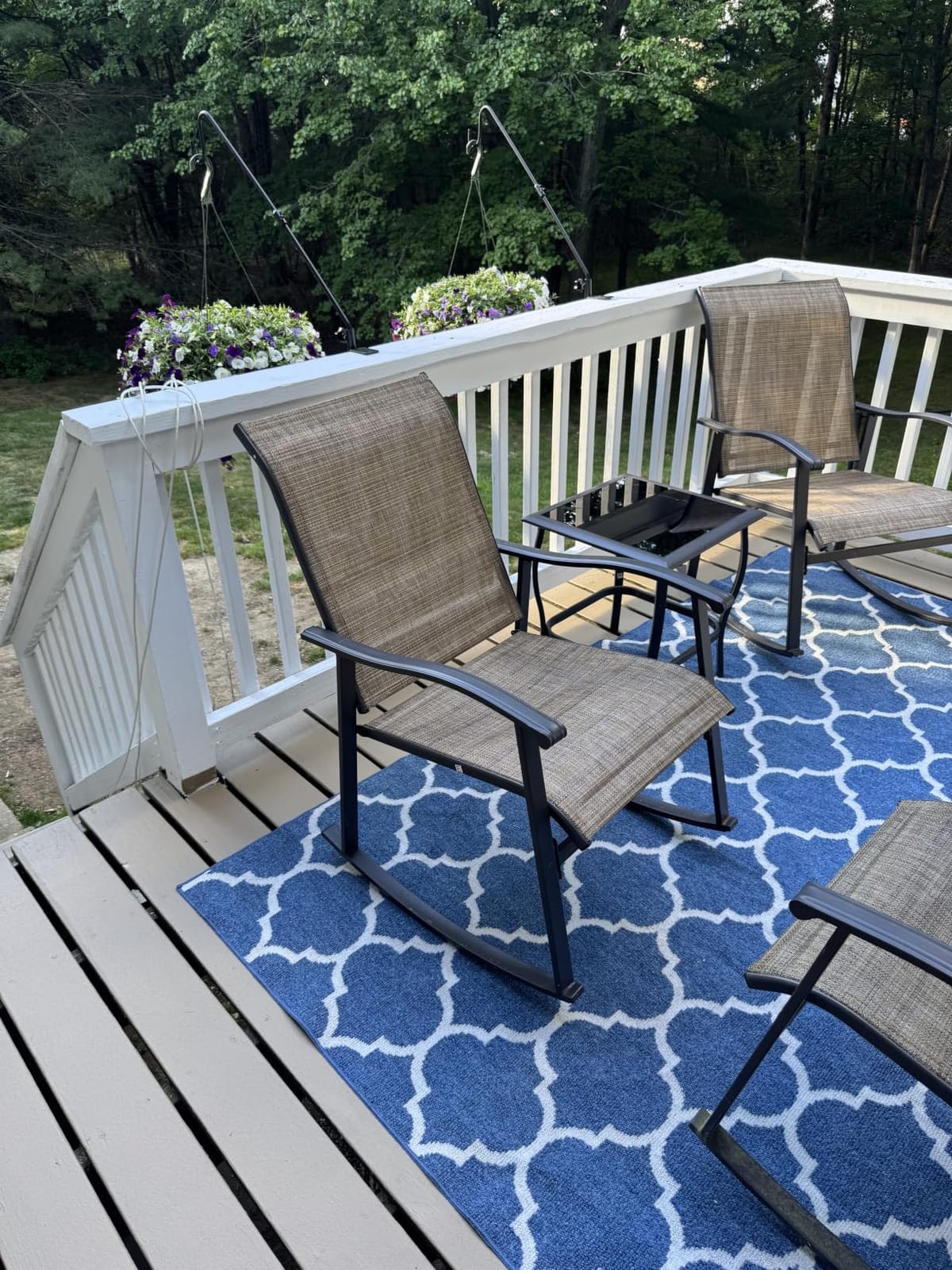Vongrasig 3 Piece Outdoor Rocking Bistro Set, Textilene Fabric Small Patio Furniture Set, Front Porch Rocker Chairs Conversation Set with Glass Table for Lawn, Garden, Balcony, Poolside (Taupe) customer photo 2