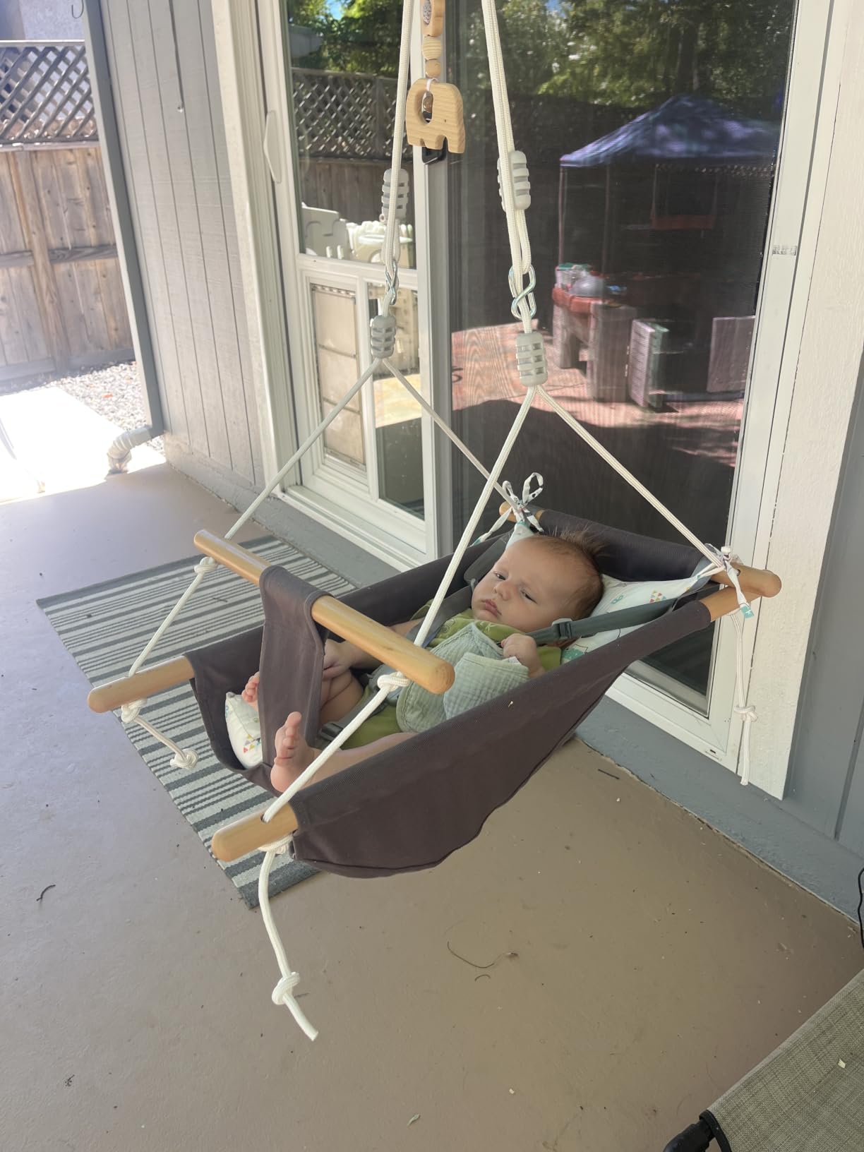 Baby Swing Outdoor Indoor for Infants to Toddlers, Portable Adjustable Baby Porch Swing with 5-Point Safety Belt, Tree Hanging Chair for Door Garden Backyard customer photo 1