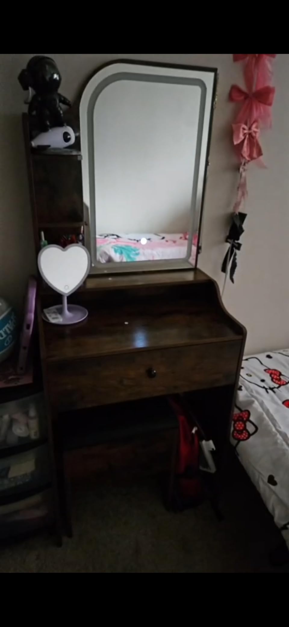 LIKIMIO Small Vanity Desk with Mirror Lights and Storage Stool customer photo 1