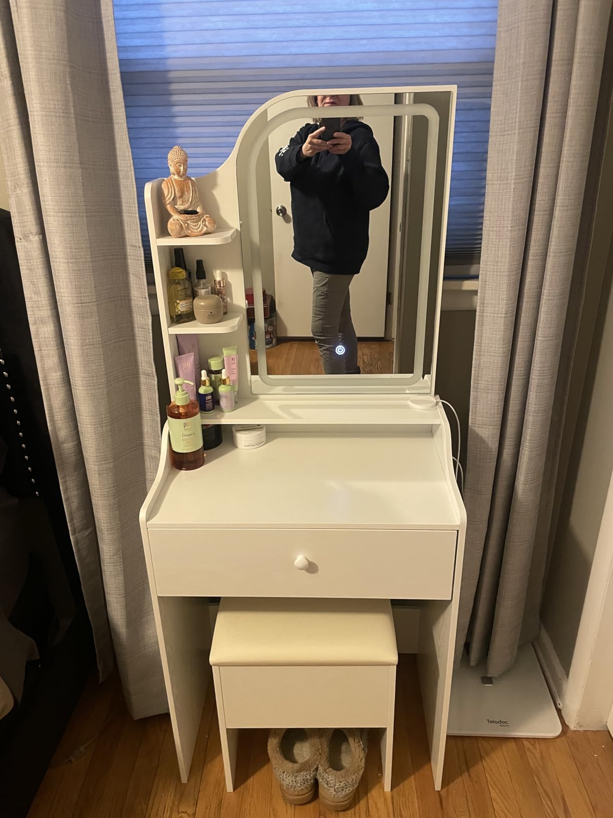 LIKIMIO Small Vanity Desk with Mirror Lights and Storage Stool customer photo 2