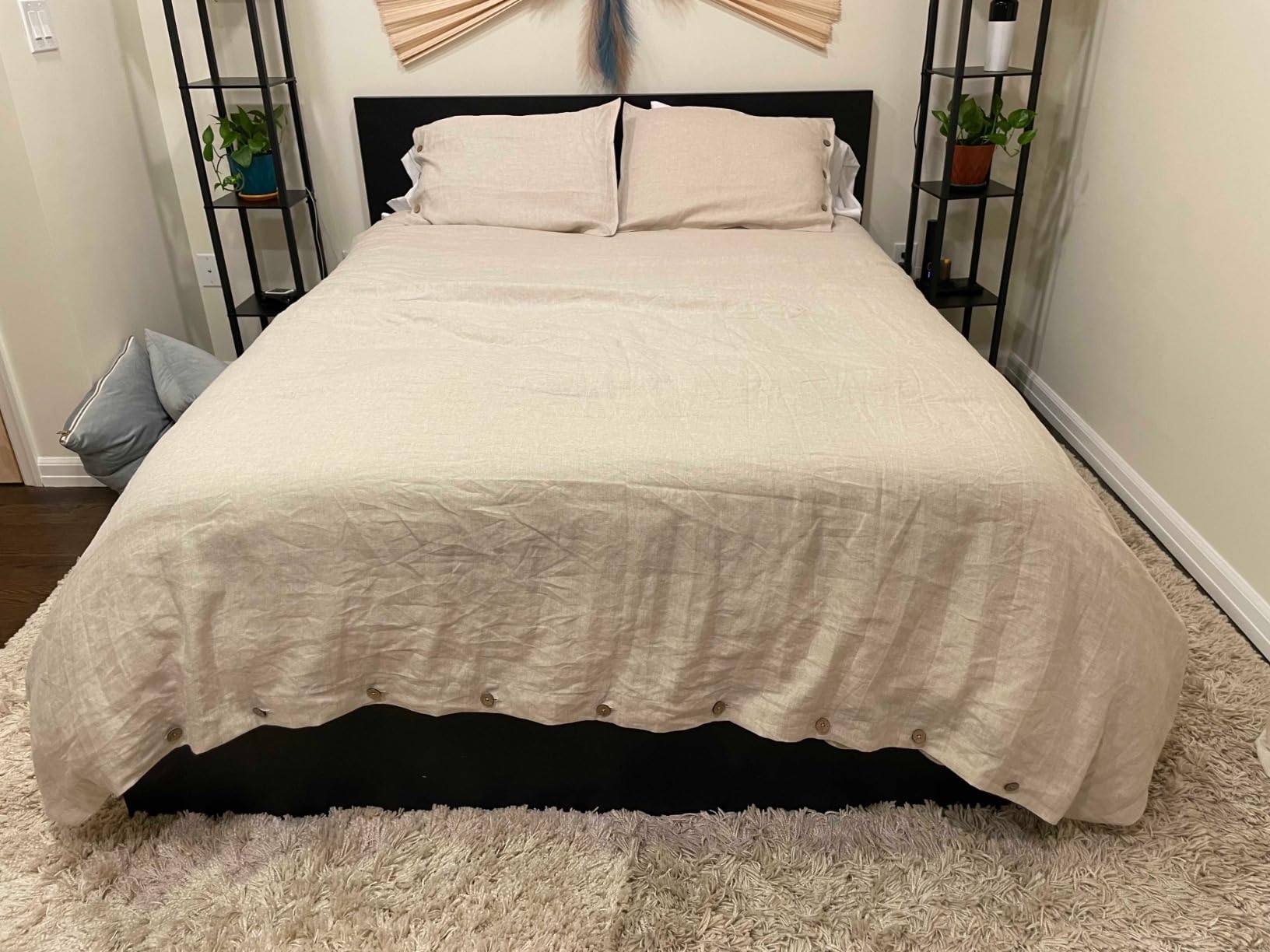 TOSMO 100% Linen Duvet Cover Set Queen Size, 3 Piece Button Closure customer photo 2
