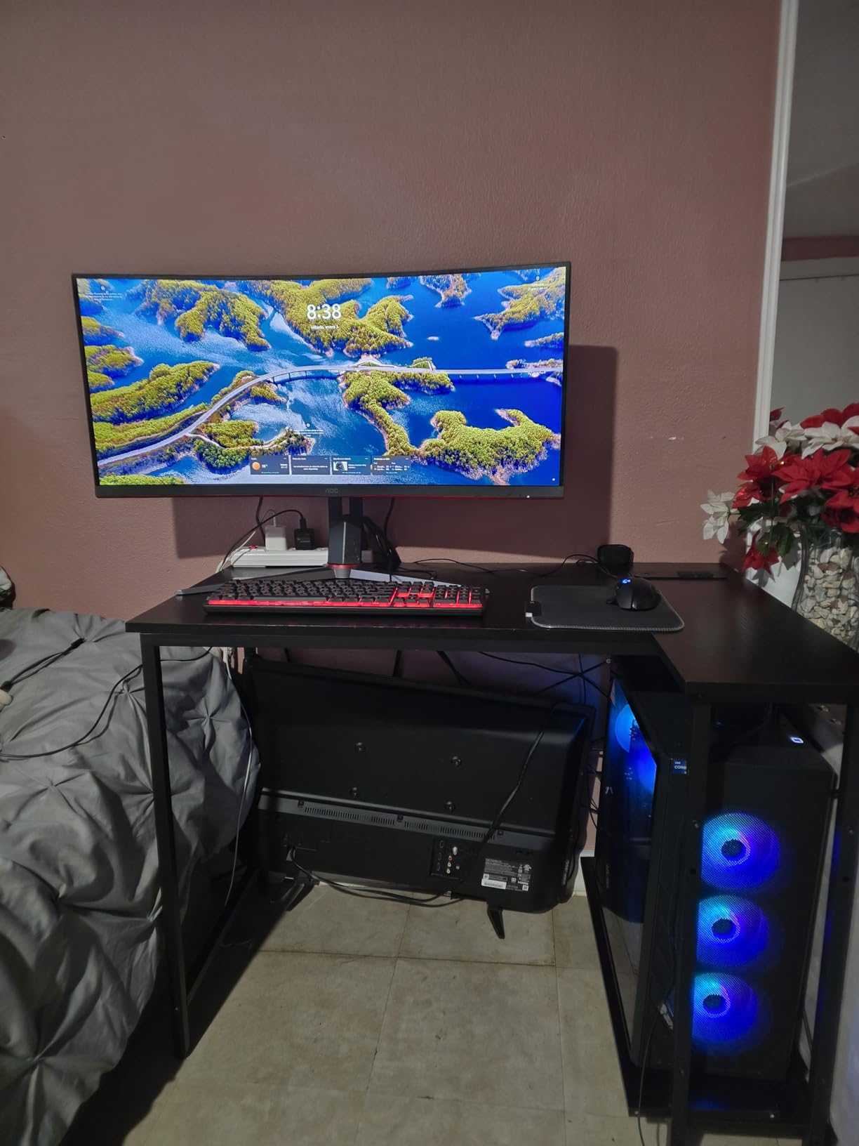TIQLAB Gaming Desk with Power Outlets - 40 inch L Shaped Computer Desk, Reversible Design Small Corner Desk, Bookshelf Workstation for Work Study Play Home Office, Black customer photo 1