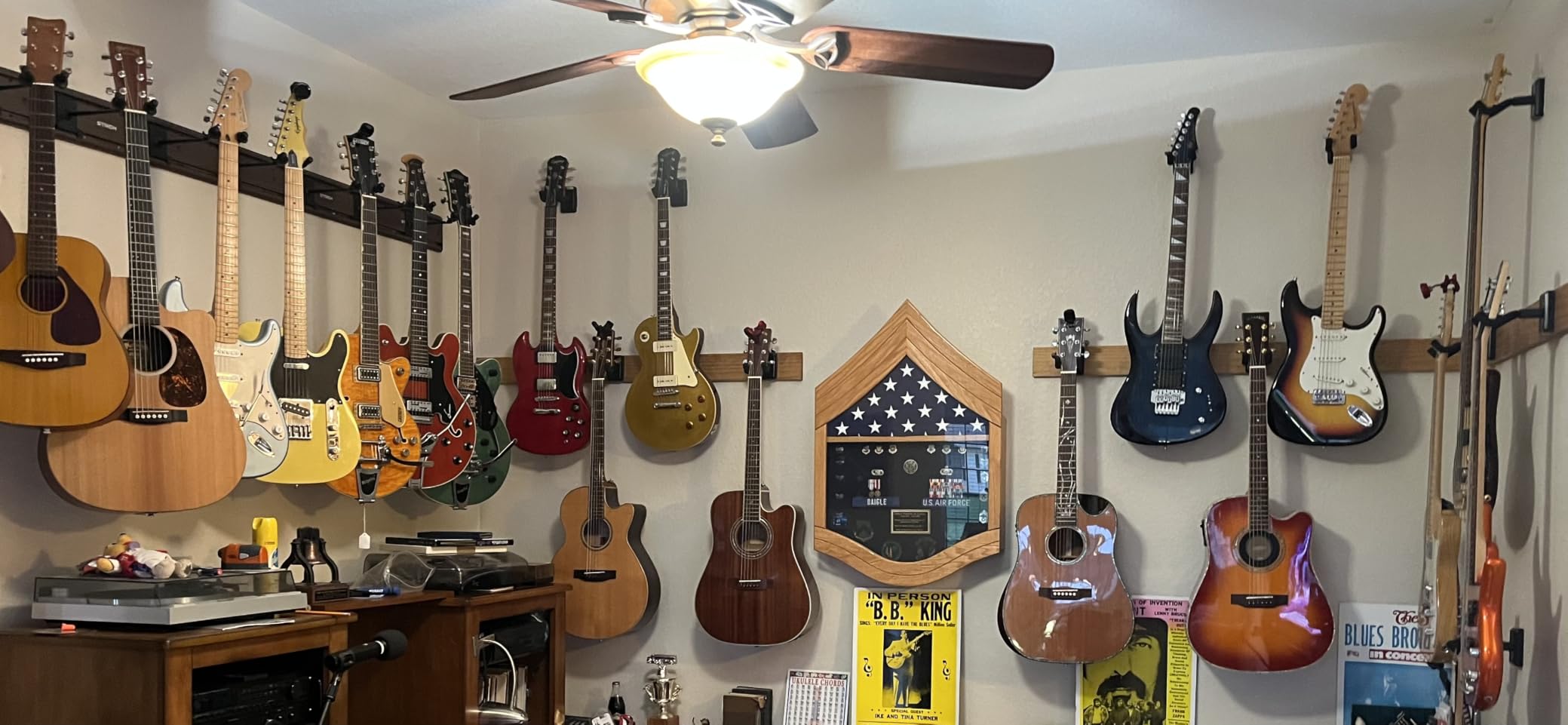 STRICH Guitar Wall Mount Hangers - Holds 5 Guitars, Walnut Wood Grain, Strong Aluminum Metal Stand Rack, Adjustable Display Set, SMH-05W customer photo 2