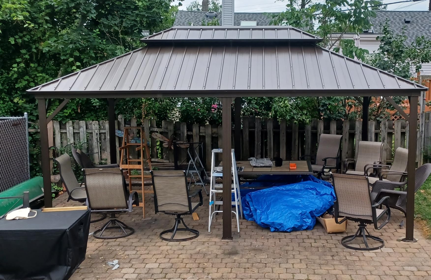 YOLENY 10' x 12' Hardtop Gazebo, Metal Gazebo with Aluminum Frame, Double Galvanized Steel Roof, Curtains and Netting Included, Pergolas for Patios, Garden, Parties, Lawns customer photo 2