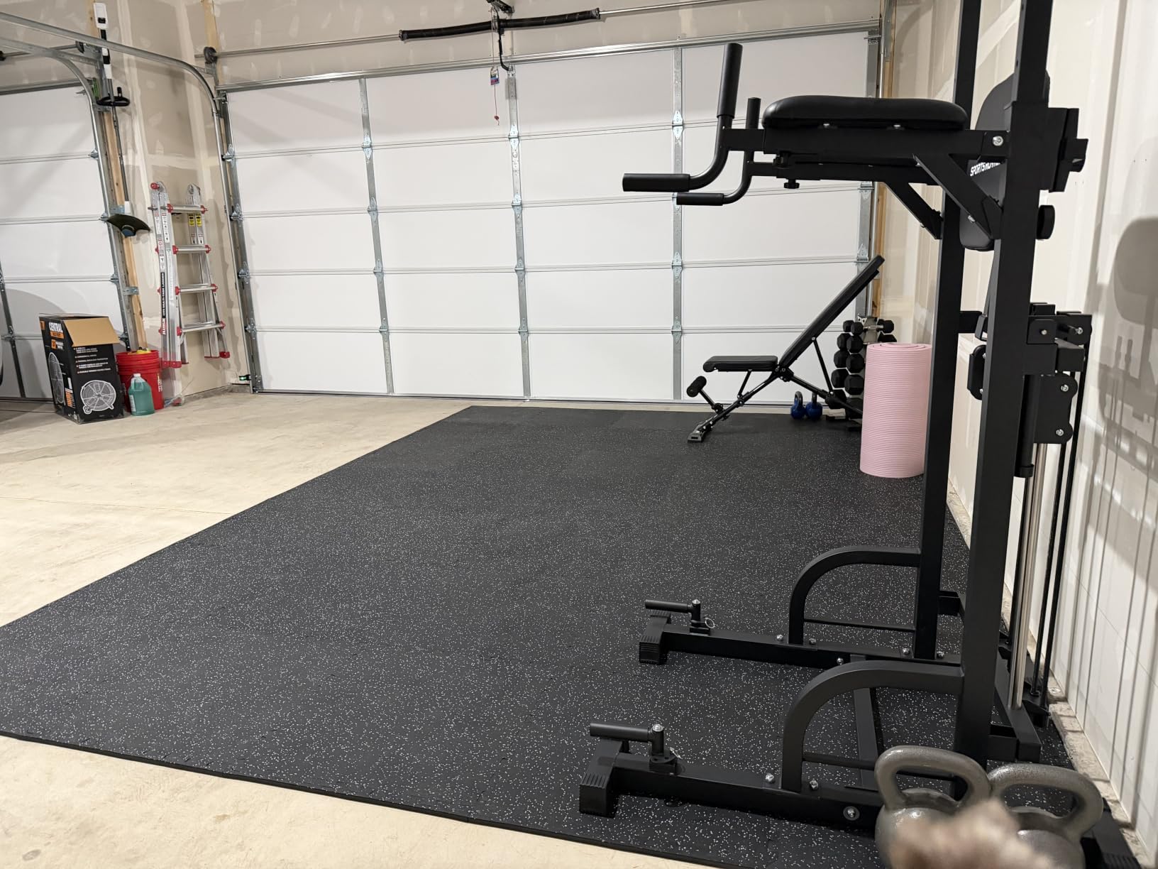 AIRHOP 0.56in Thick 48 Sq Ft Exercise Equipment Mats, 12 Tiles Upgraded Rubber Top with High Density EVA Foam, Large Interlocking Puzzle Gym Flooring for Home Gym, Heavy Weight Workout, 24 x 24in customer photo 2