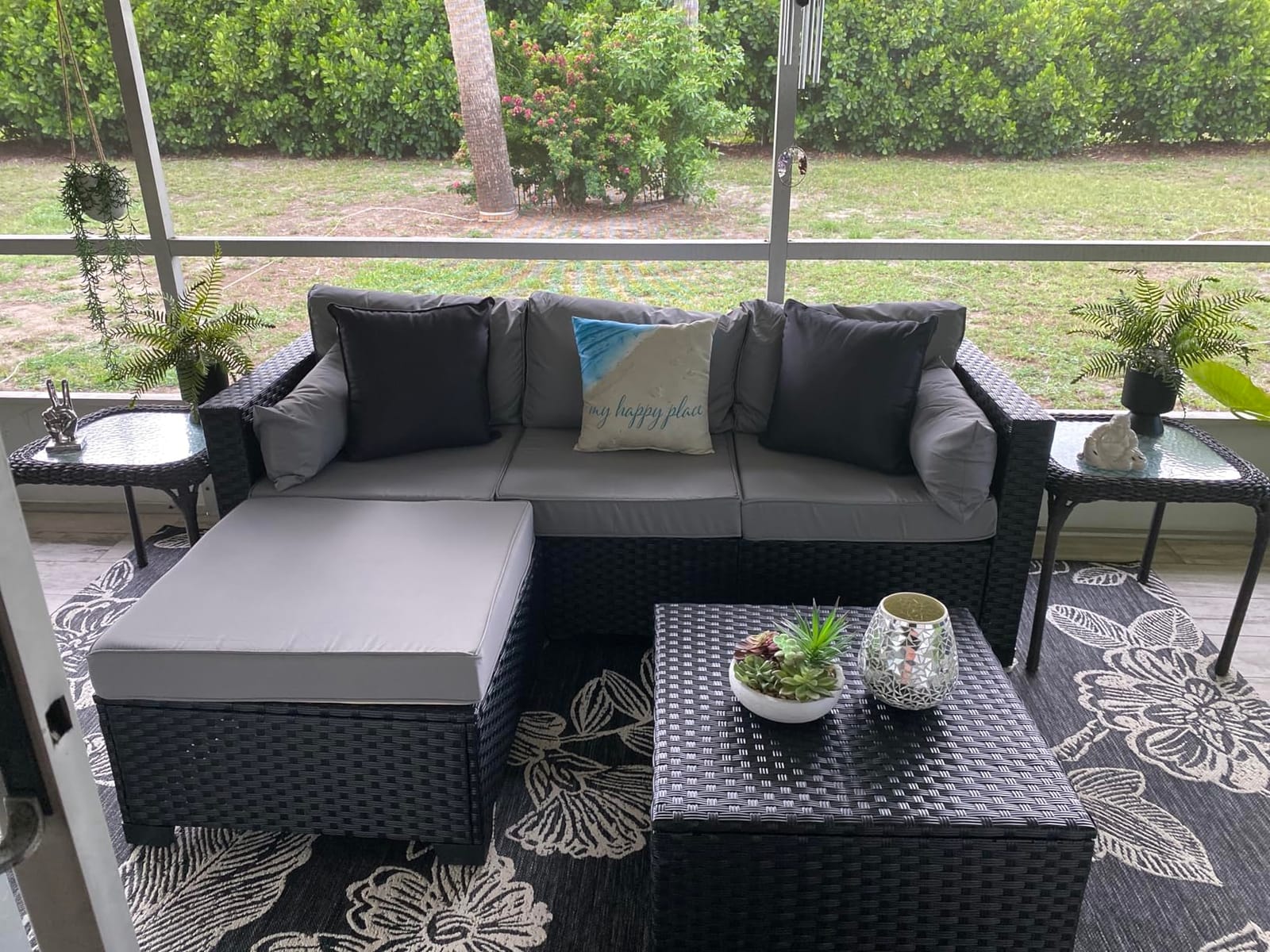 Rattaner 3 Pieces Patio Furniture Set Outdoor Sectional Wicker Patio Furniture Patio Couch with Ottoman and Outdoor Table All-Weather Anti-Slip Cushions Waterproof Covers, Light Grey customer photo 2