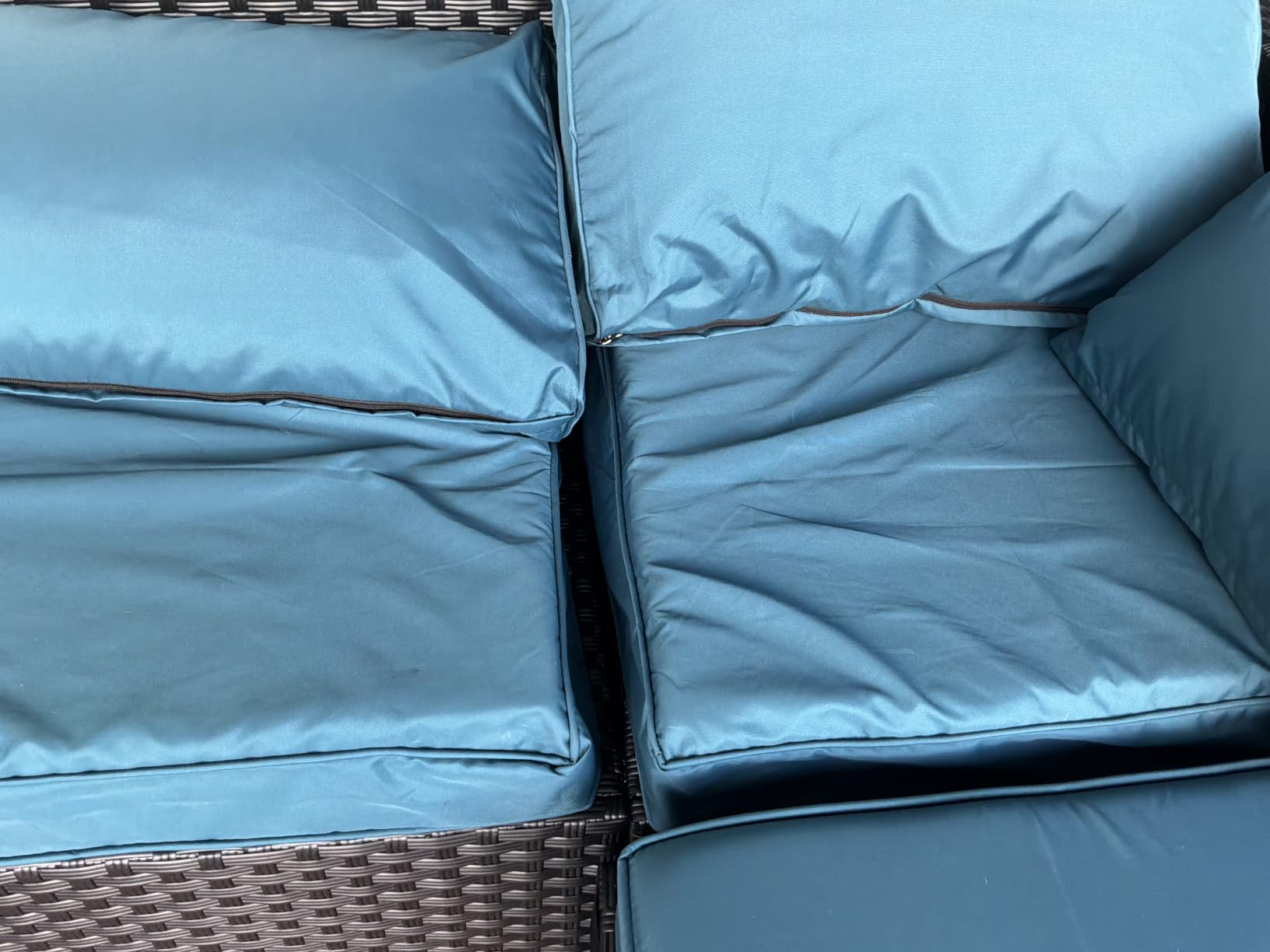 Rattaner Outdoor Furniture Set 3 Pieces Wicker Patio Furniture Outdoor Sectional Patio Couch Outdoor Coffee Table All-Weather Non-Slip Cushions Waterproof Covers, Peacock Blue customer photo 2