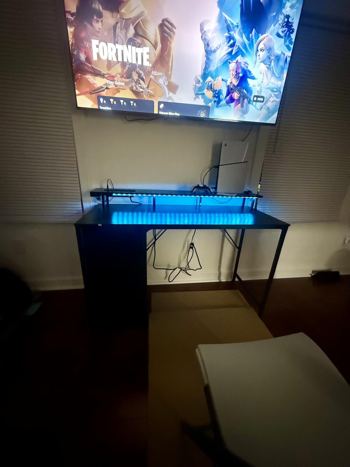 Huuger 47 Inch Computer Desk with Power Outlets and LED Lights, Gaming Desk with 4 Drawers, Office Desk with Monitor Stand, Study Work Home Office, Small Spaces, Black customer photo 1