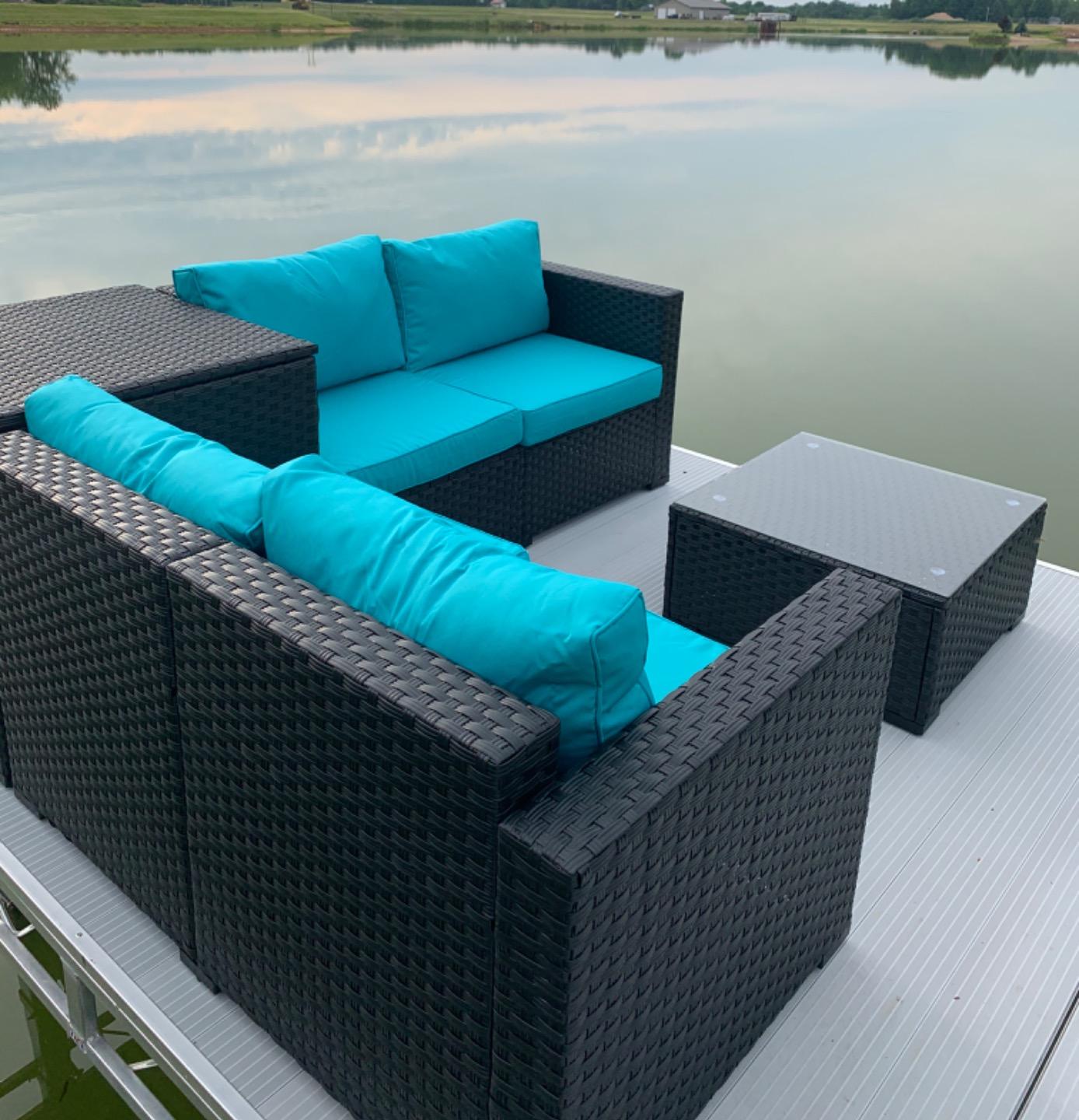 WAROOM Patio Furniture Set 4 Piece Conversation Sets Brown Rattan Outdoor Couch Loveseat Wicker Sectional Sofa with Storage Box Glass Top Table, Khaki Cushion customer photo 2