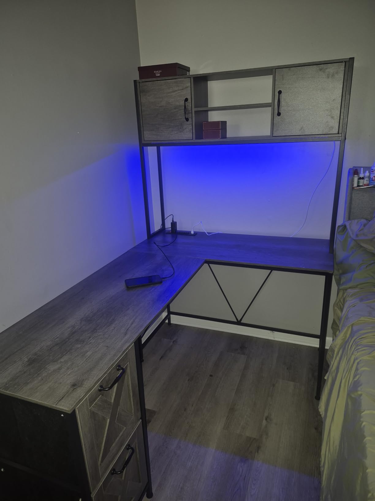 SEDETA Reversible L Shaped Gaming Desk with Drawers, LED Lights, customer photo 1