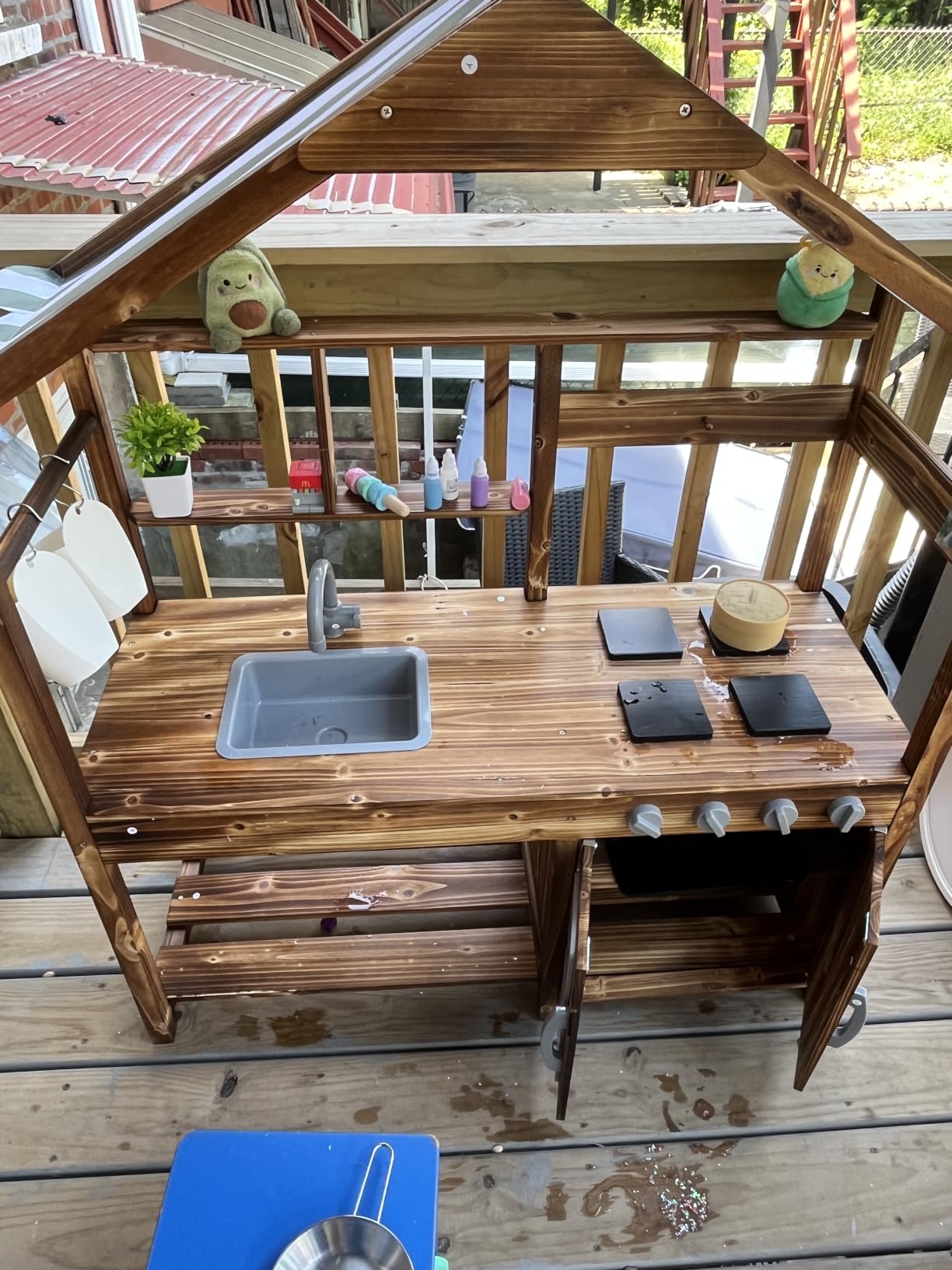 Costzon Mud Kitchen for Kids Outdoor, Wooden Pretend Play Kitchen w/Canopy customer photo 2