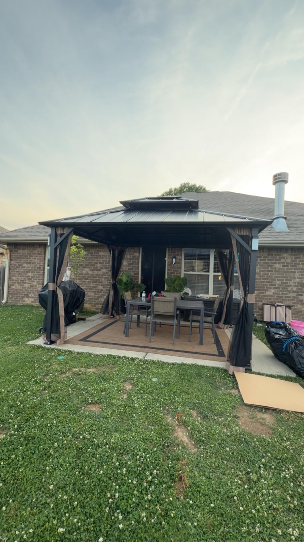 Modern Shade Hardtop Gazebo 10x10 with 4 LED Lights for Backyard, Black customer photo 1