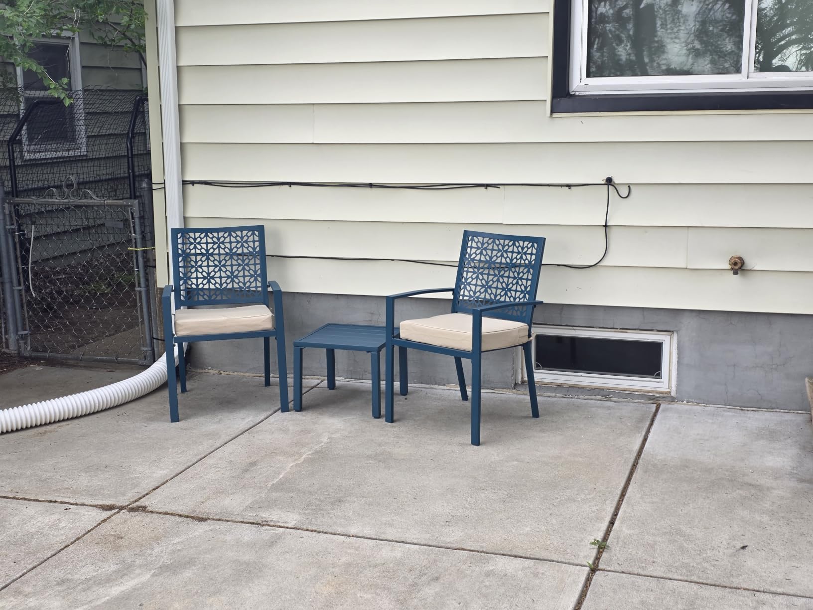Best Choice Products 3-Piece Outdoor Bistro Set, Stackable Modern Steel Furniture for Porch, Garden w/ 2 Chairs, Table, Geometric Decor - Peacock Blue customer photo 1