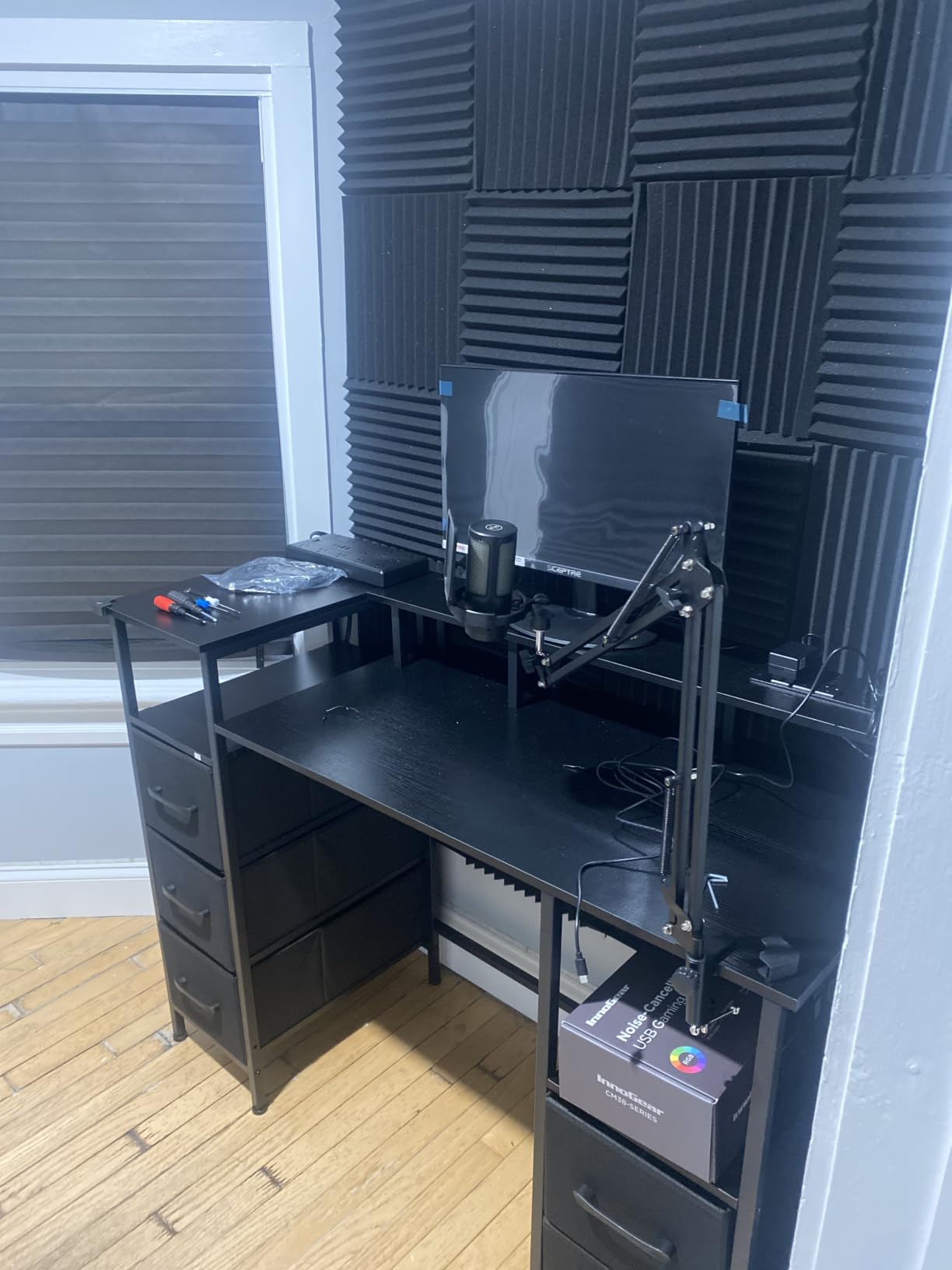Korfile 47 Inch Gaming Computer Desk with Power Outlets,LED,5 Drawers,Black customer photo 2