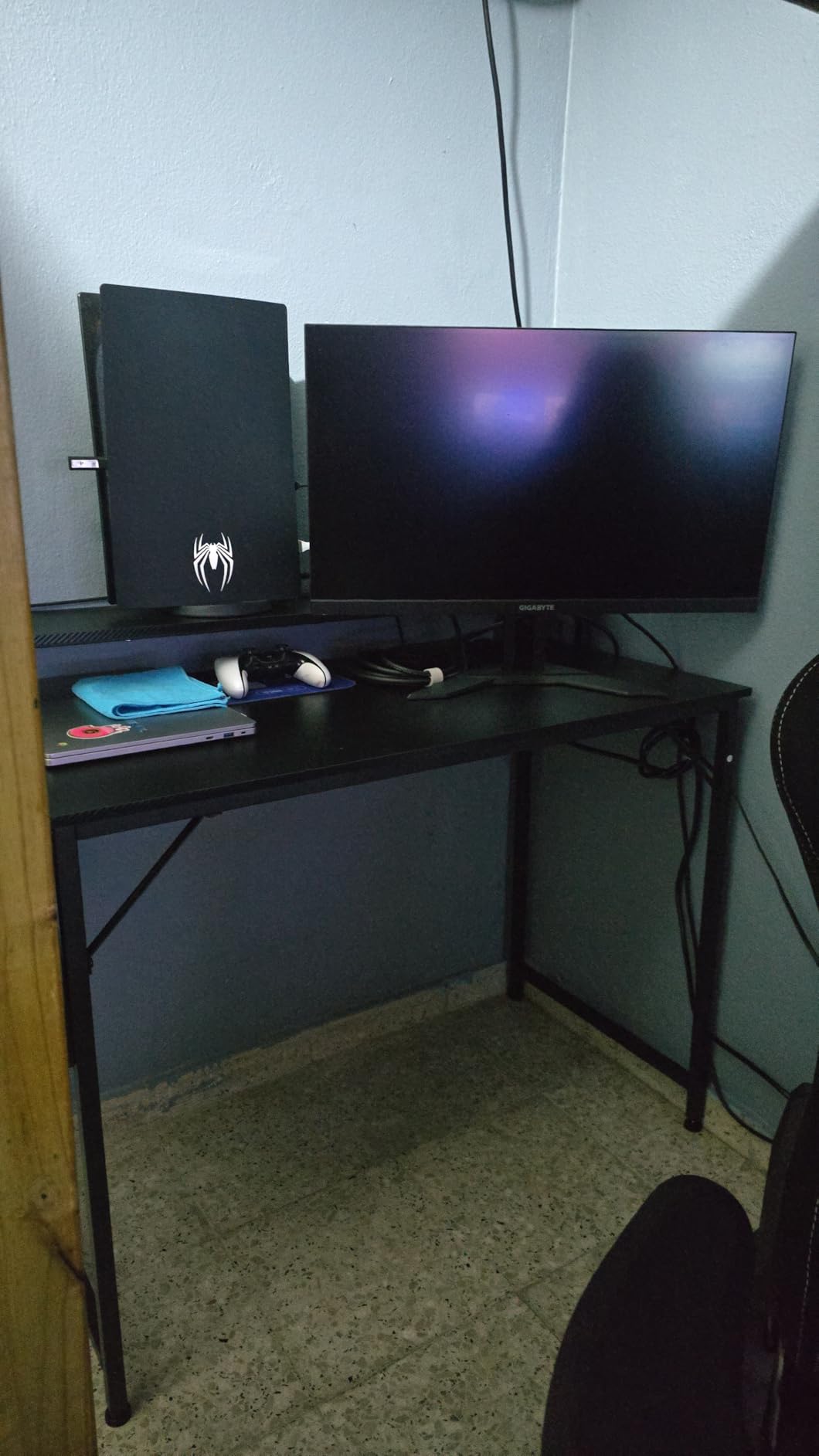 Lufeiya Black Gaming Desk with LED Lights and Power Outlets, 40 Inch Teen Writing Study Table Home Office Desks with Monitor Stand, Computer Desk with Charging Station USB Port, Black customer photo 1
