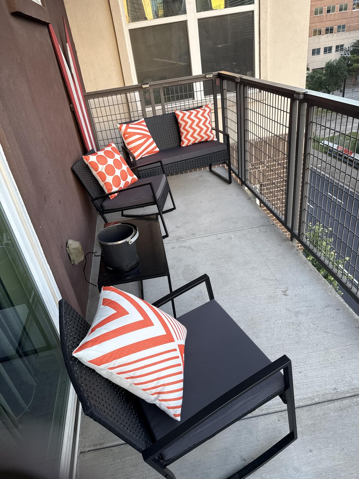 Ahomly 4 Piece Outdoor Patio Furniture Set, Wicker Patio Furniture with Glass Coffee Table, Rocking Wicker Bistro Set, for Backyard, Poolside, Porch (Grey) customer photo 2