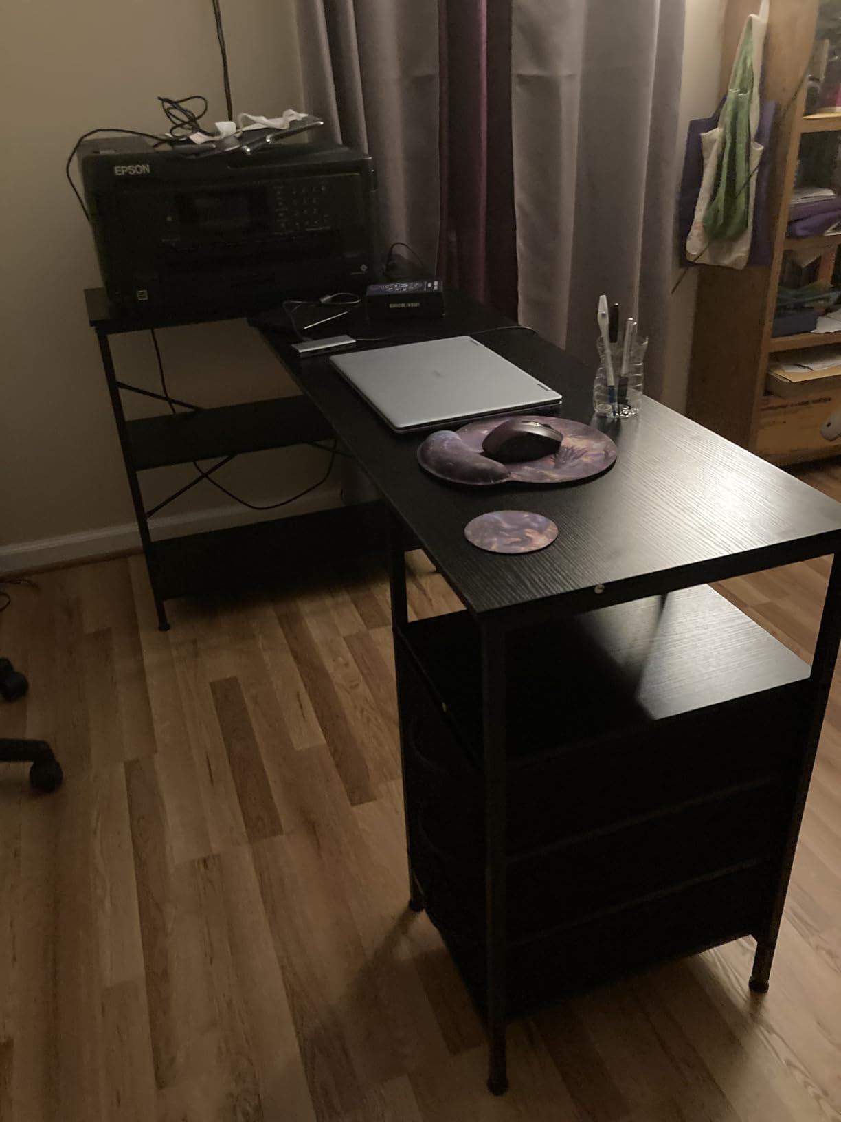 Huuger L Shaped Office Desk with Power Outlets & 3 Drawers | 47 Inch Computer Desk with Shelves, for Gaming, Corner Work, Home Office, Study, Rustic Brown customer photo 1
