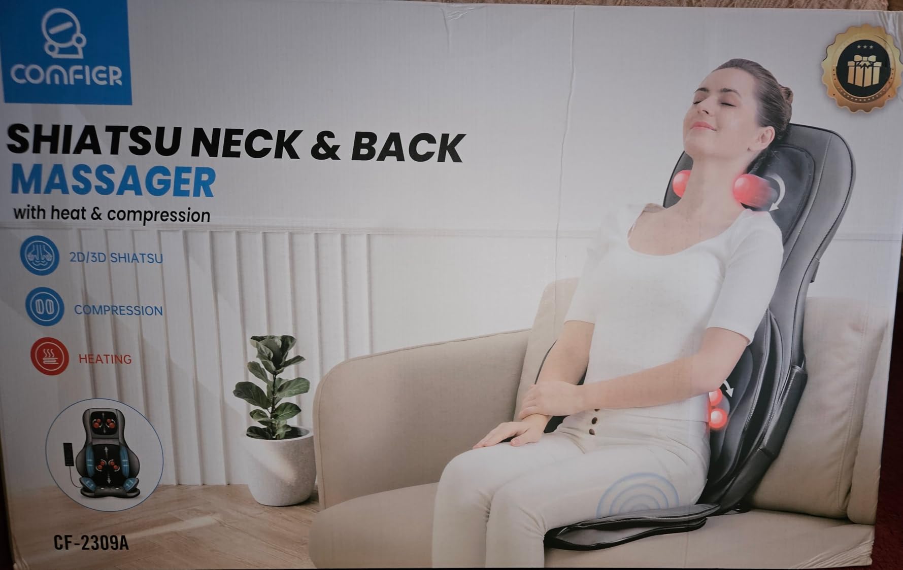 COMFIER Back Massager for Pain Relief Deep Tissue, Shiatsu Neck and Back Massager with Heat, Rolling & Compression Massage Chair Pad for Office Chair, Full Body Massage Chair Gift for Mom Dad customer photo 2