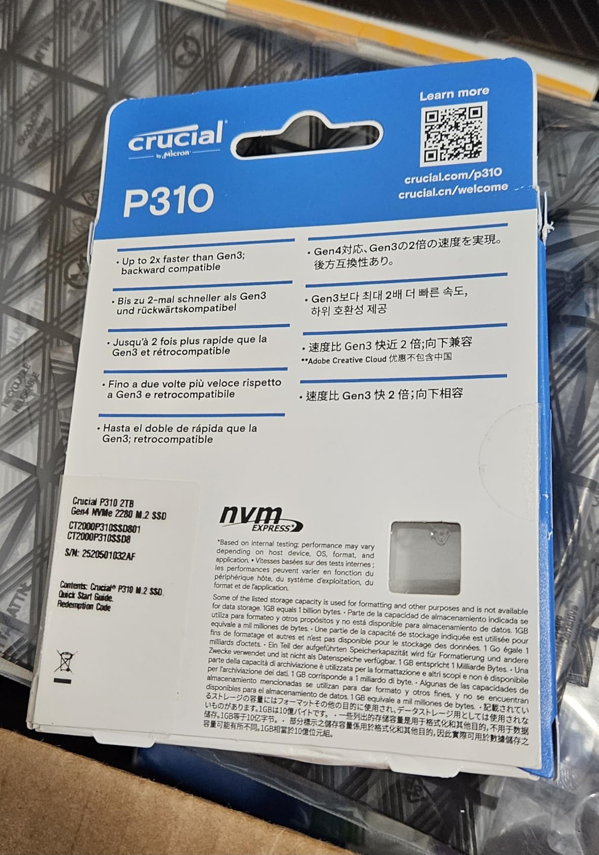 Crucial P310 1TB SSD, PCIe Gen4 NVMe M.2 2280, Up to 7,100MB/s, for Laptop, Desktop (PC), & Handheld Gaming Consoles, Includes Acronis Data Recovery Software, Solid State Drive - CT1000P310SSD801 customer photo 2