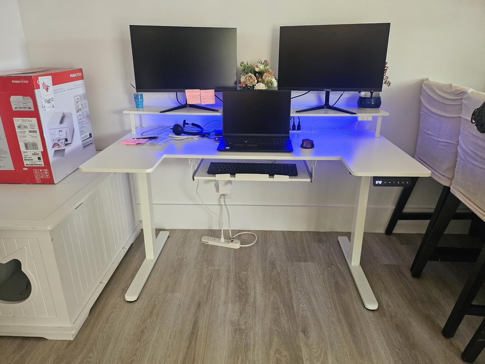 OffiGo 55 Inch U Shaped Electric Standing Desk with Keyboard Tray, White customer photo 2