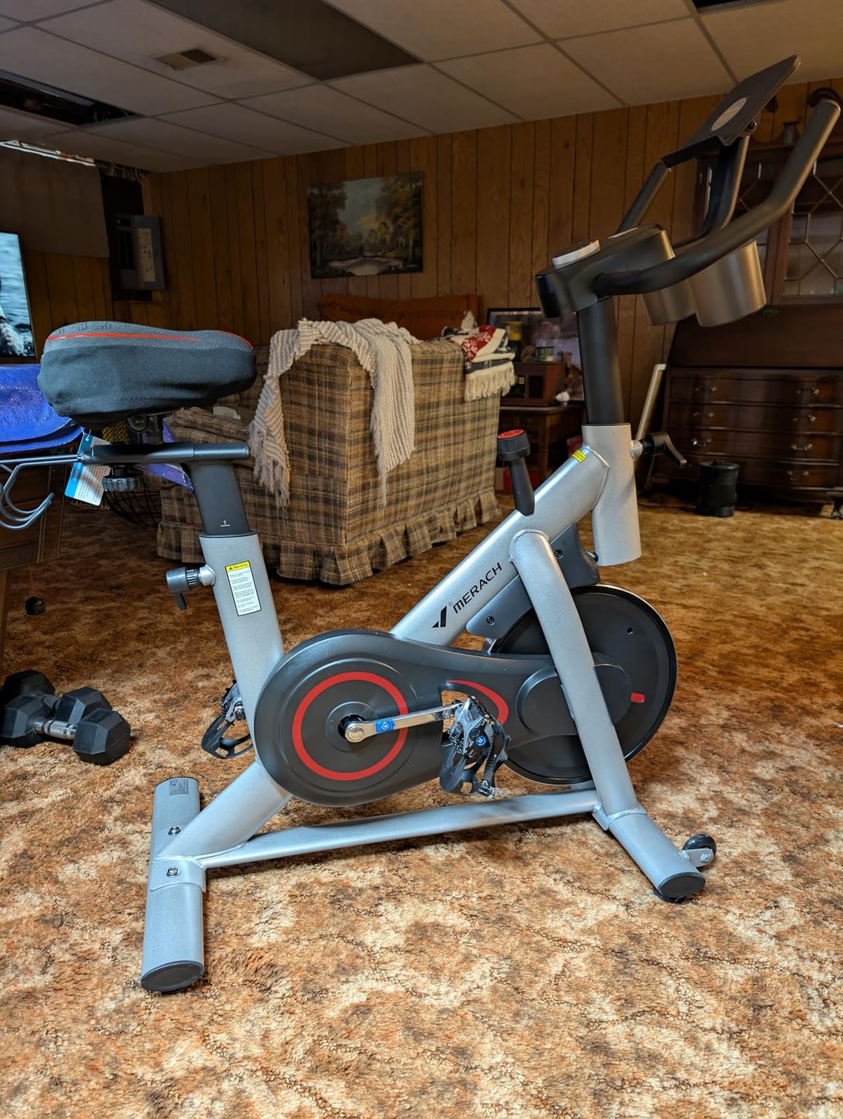 MERACH Exercise Bike, Magnetic Friction Stationary Bike for Home with APP | Low Noise Indoor Cycling Spin Bike with 300lbs Weight Capacity, Adjustable Seat & Handlebars, Fitness Courses for Weight Loss customer photo 1