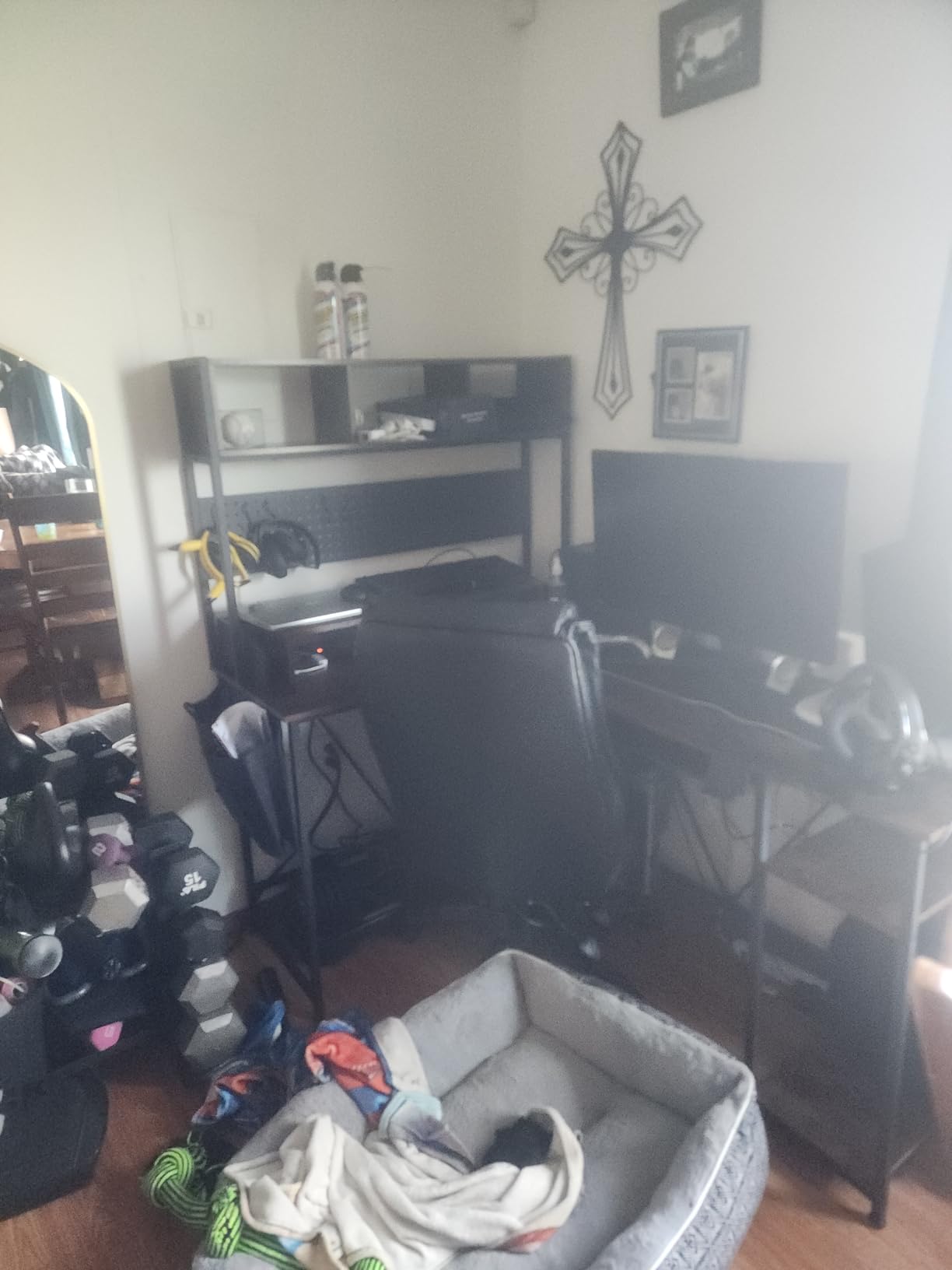 SEDETA L Shaped Gaming Desk with Hutch, 57.5” Reversible Corner Computer Desk with Storage Shelves, Gaming Desk with Pegboard, LED Lights, Power Outlet, Keyboard Tray and Storage Bag, Black customer photo 2