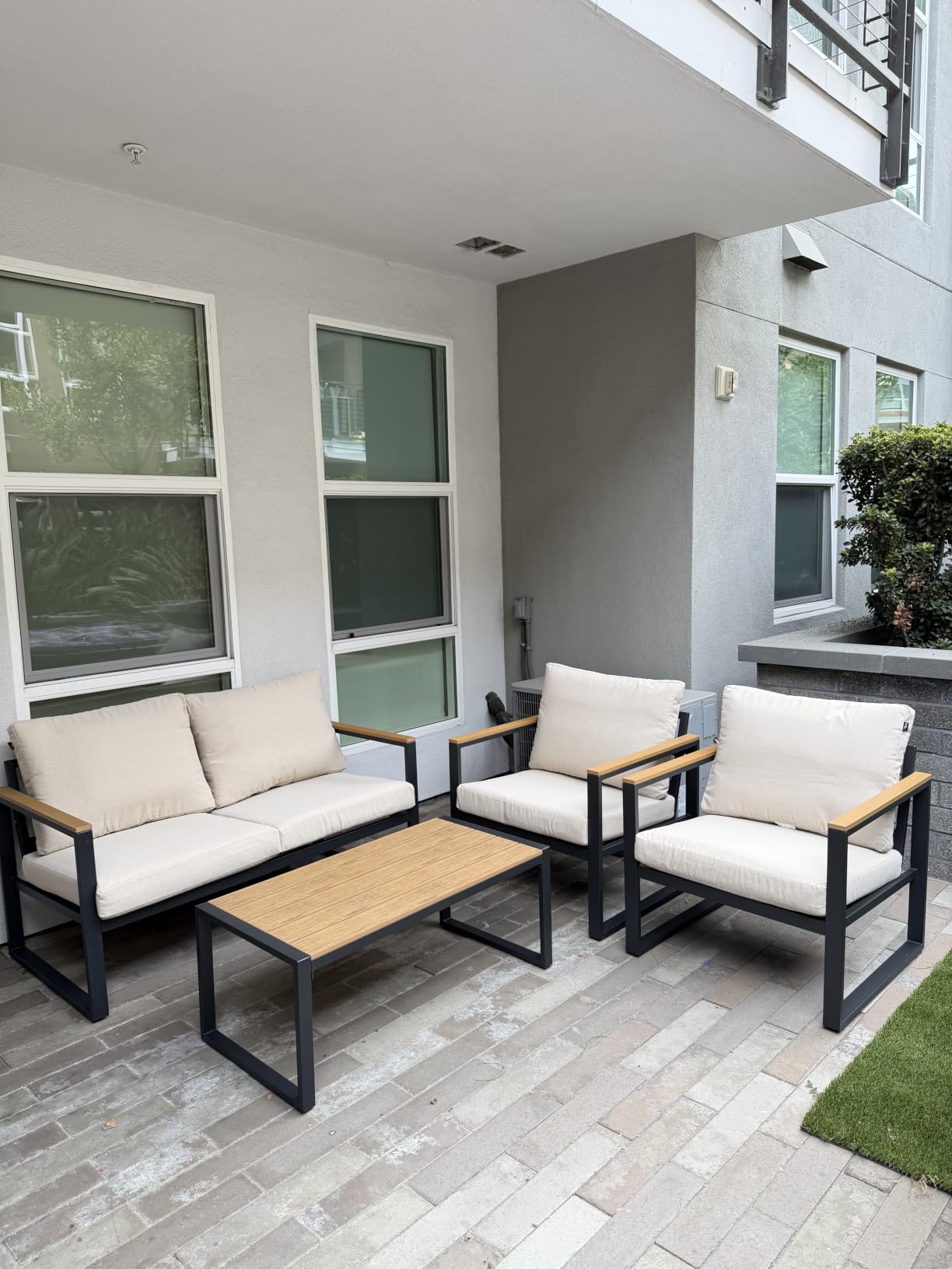 4 Pieces Metal Patio Furniture Set for Outdoor Balcony, Blue customer photo 1