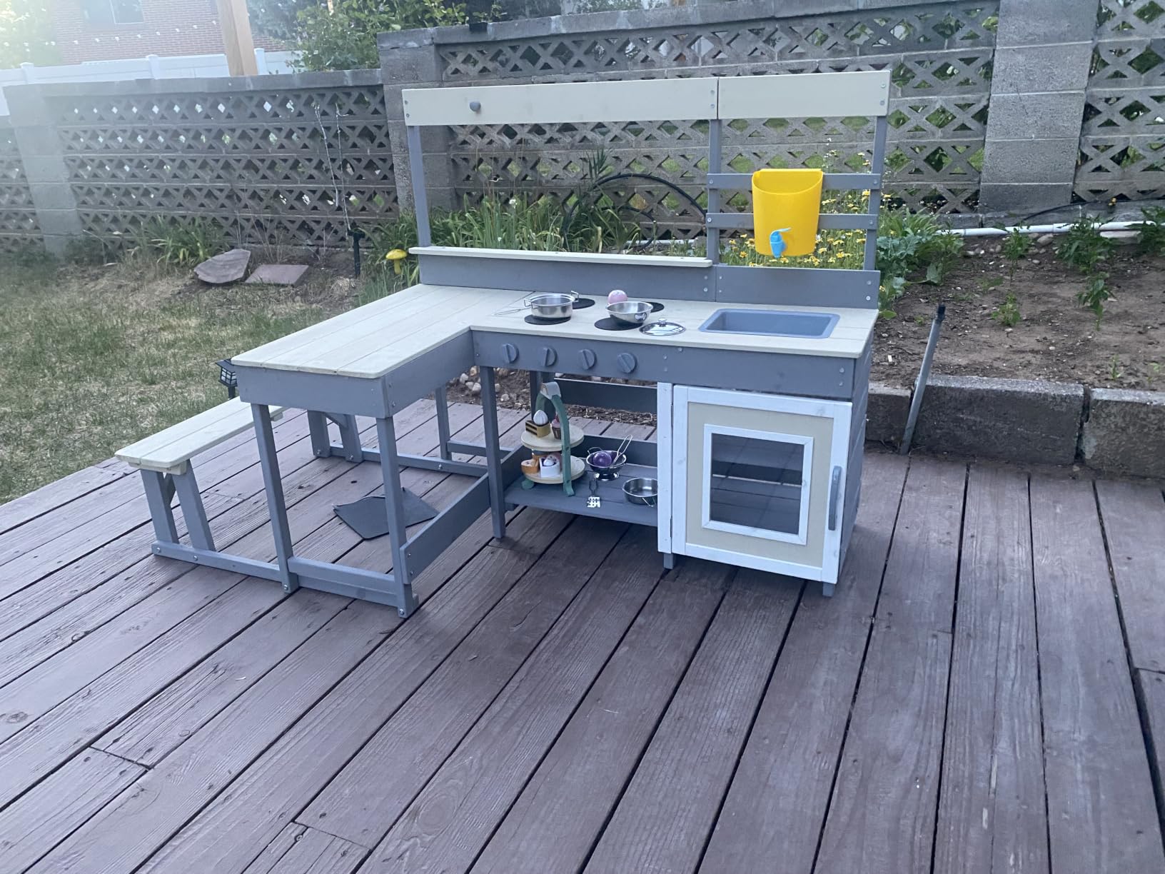 INFANS Mud Kitchen, Outdoor Play Kitchen with Faucet Chalkboard Stoves Removable Sink Cooking Accessories Wooden Kids Kitchen Playset Backyard Garden Toys Gift for Boys Girls Ages 3+ customer photo 1
