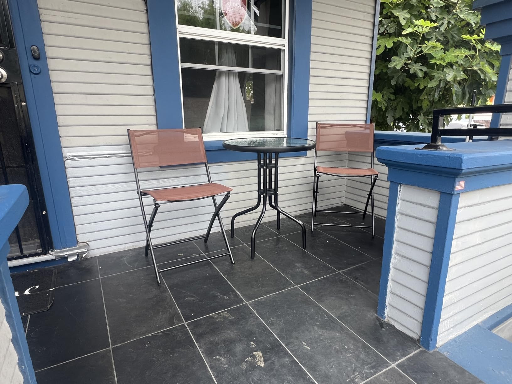Best Choice Products 3-Piece Patio Bistro Dining Furniture Set w/Textured Glass Tabletop, 2 Steel Folding Chairs, Polyester Fabric - Sage customer photo 2