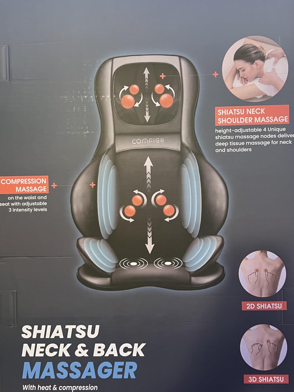 COMFIER Shiatsu Neck Back Massager with Heat,2D/3D Massage Chair Pad with App Control,Deep Tissue Kneading Massage Chair Pad with Compression,Adjustable Back Coverage,Black customer photo 1