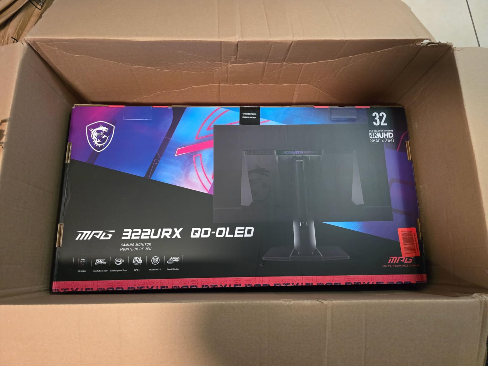 msi MPG 322URX QD-OLED 32-inch 3840 x 2160 (UHD) Computer Monitor, 240Hz, Adaptive-Synch, HDMI, DP Port, VESA Mountable, Tilt, Speaker, 0.03ms, Black customer photo 1