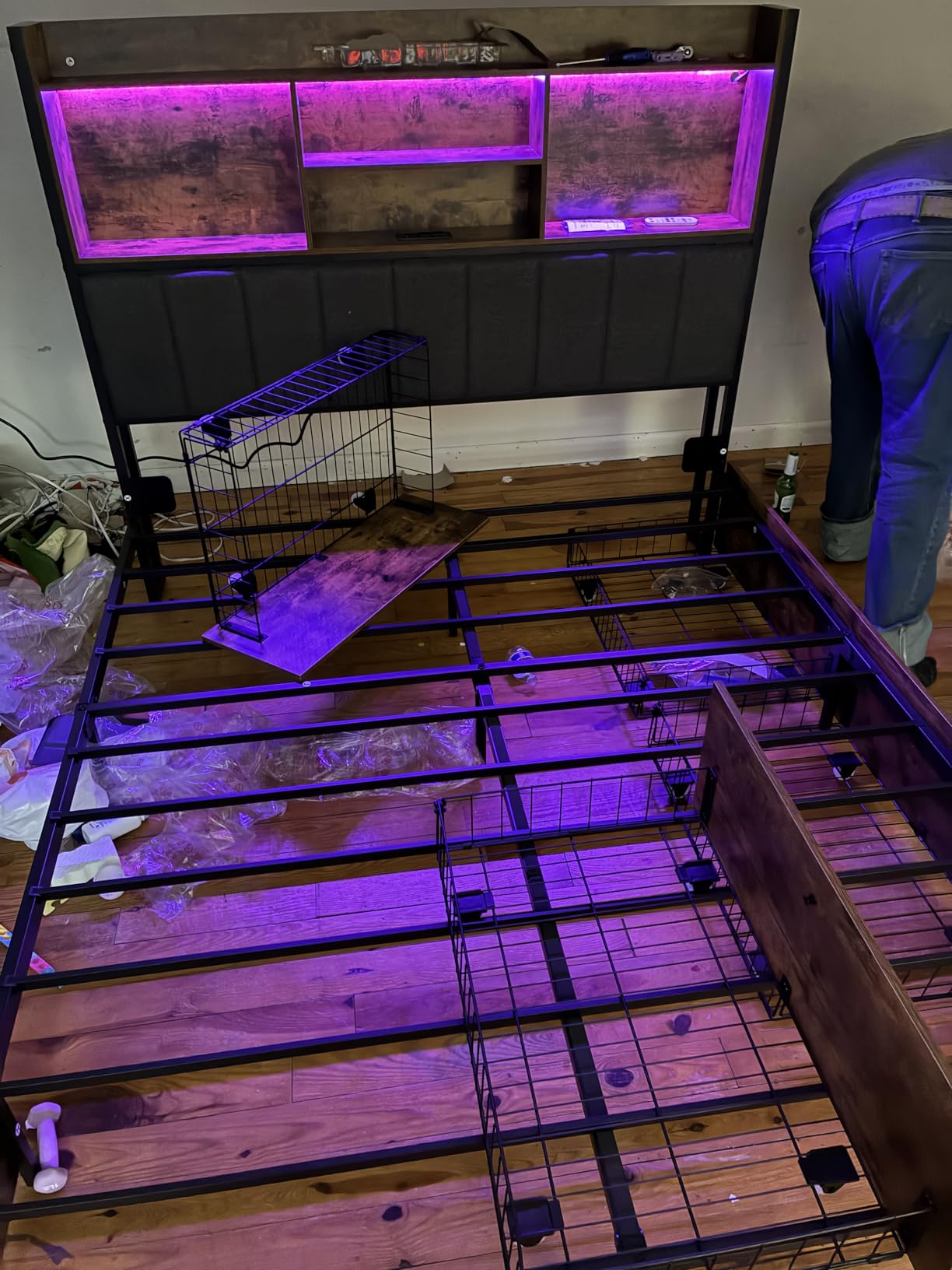 LARMACE Queen Size Bed Frame with 6 Storage Drawers and Headboard Wooden Platform Bed Frame with LED Lights and Charging Station Easy Assembly/No Box Spring Needed/Black customer photo 1