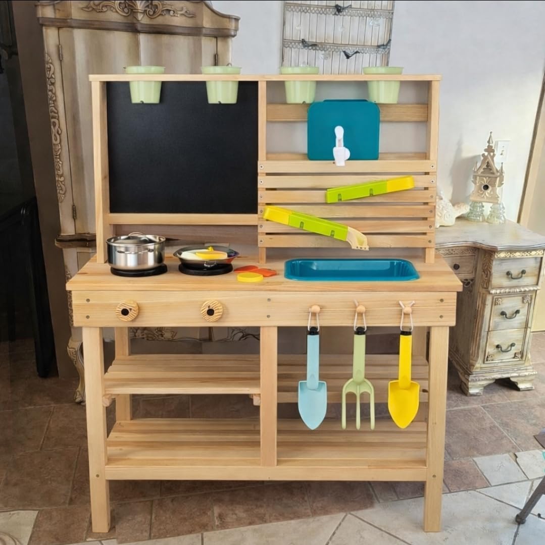 Mud Kitchen for Kids Outdoor, Toddler Wooden Pretend Play Kitchen Playset customer photo 1
