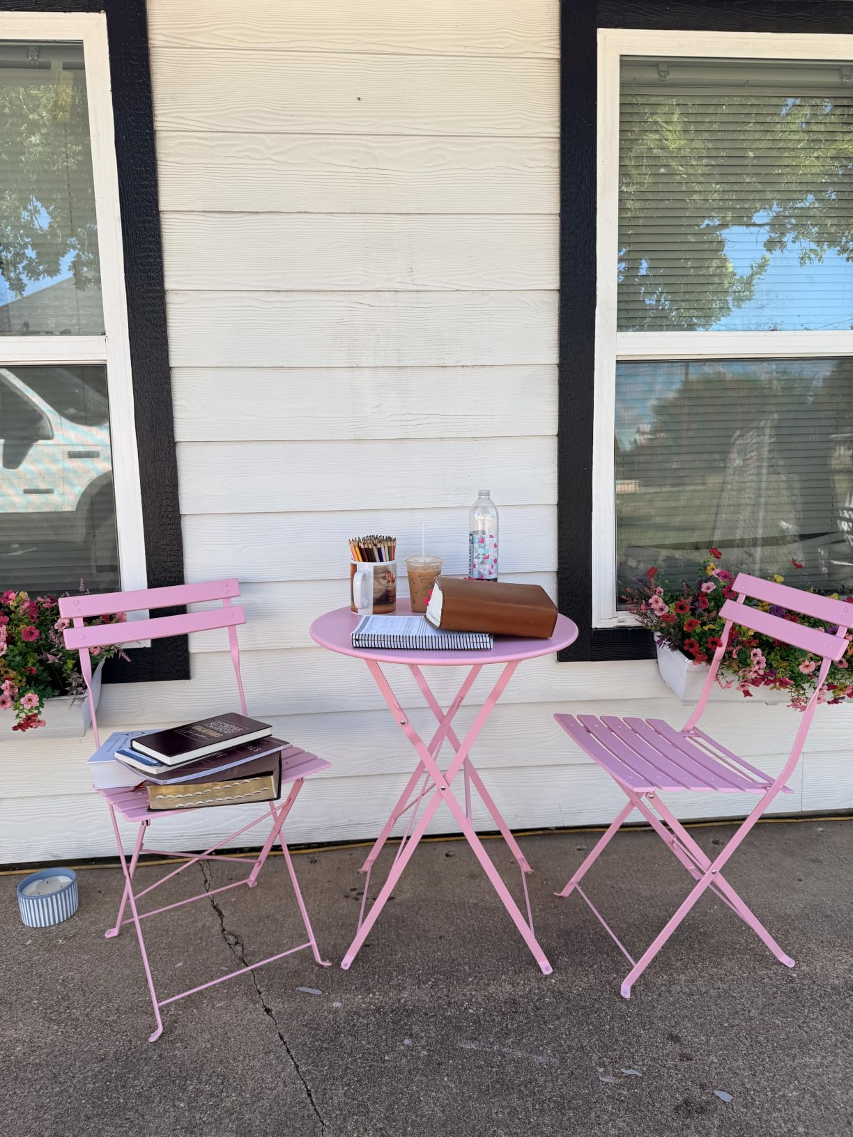 Bistro Table and Chairs Set of 2, 3 Piece Folding Patio Bistro Set, White customer photo 2